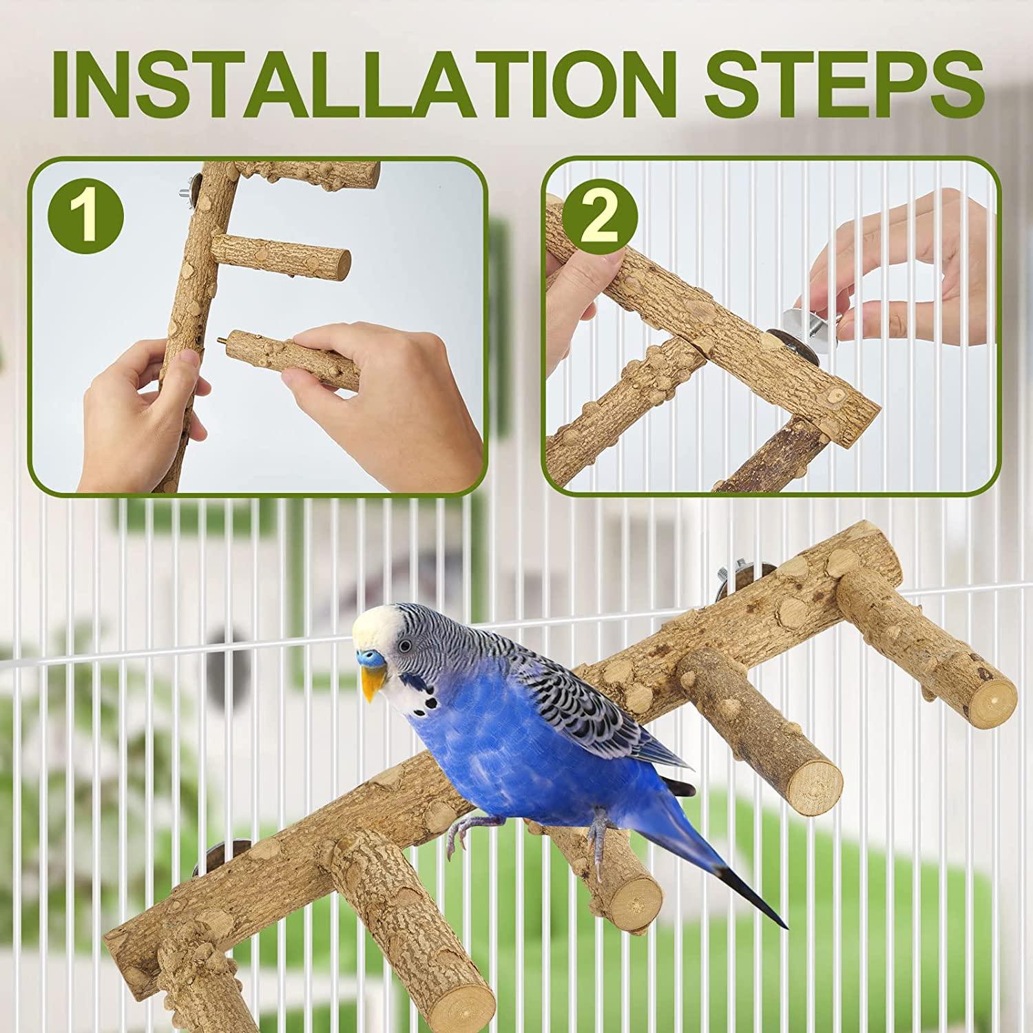 LIMIO 4 Pack Bird Parrot Swing Bird Ladder Natural Wood Bird Perch Bird  Cage Toys Suitable for Small Parakeets, Cockatiels, Conures,  Finches,Budgie,Macaws, Parrots, Love Birds