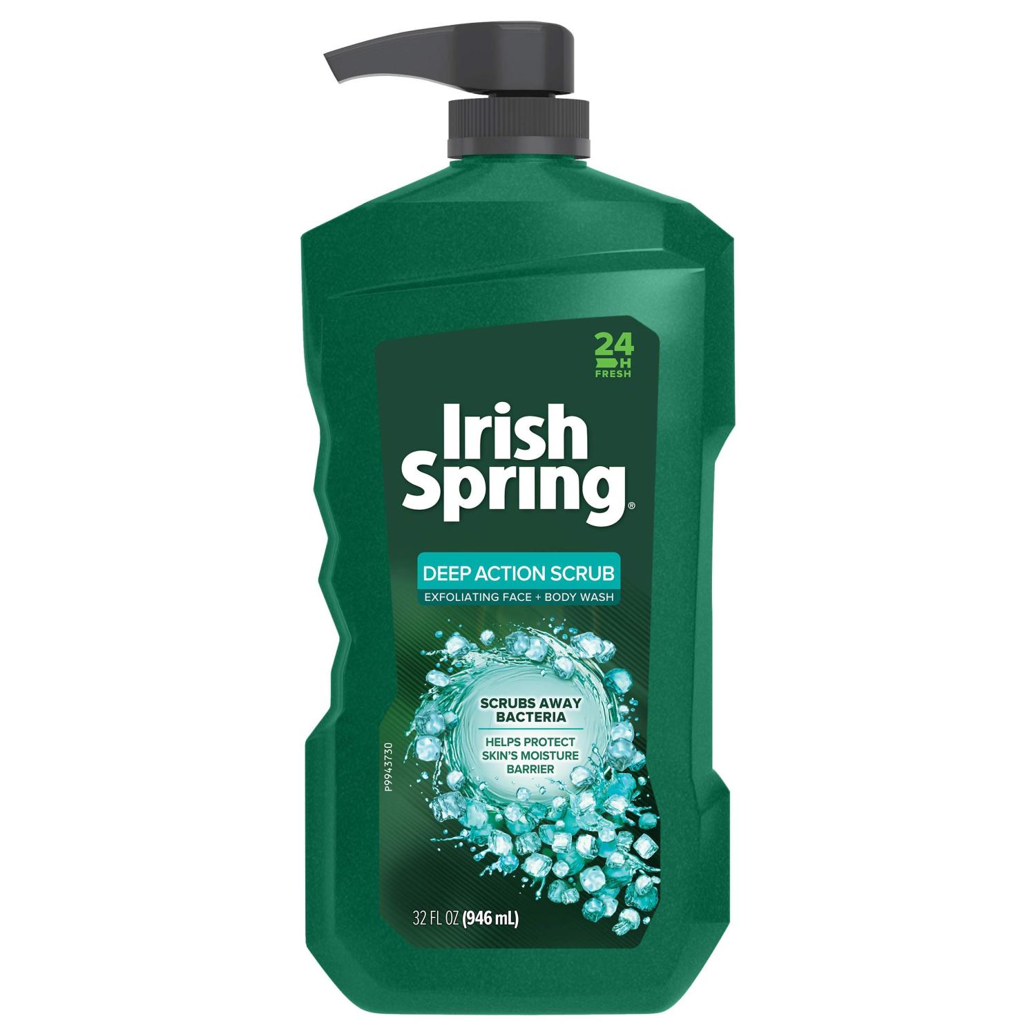 Irish Spring Deep Action Scrub Men's Face & Body Wash Exfoliating Body