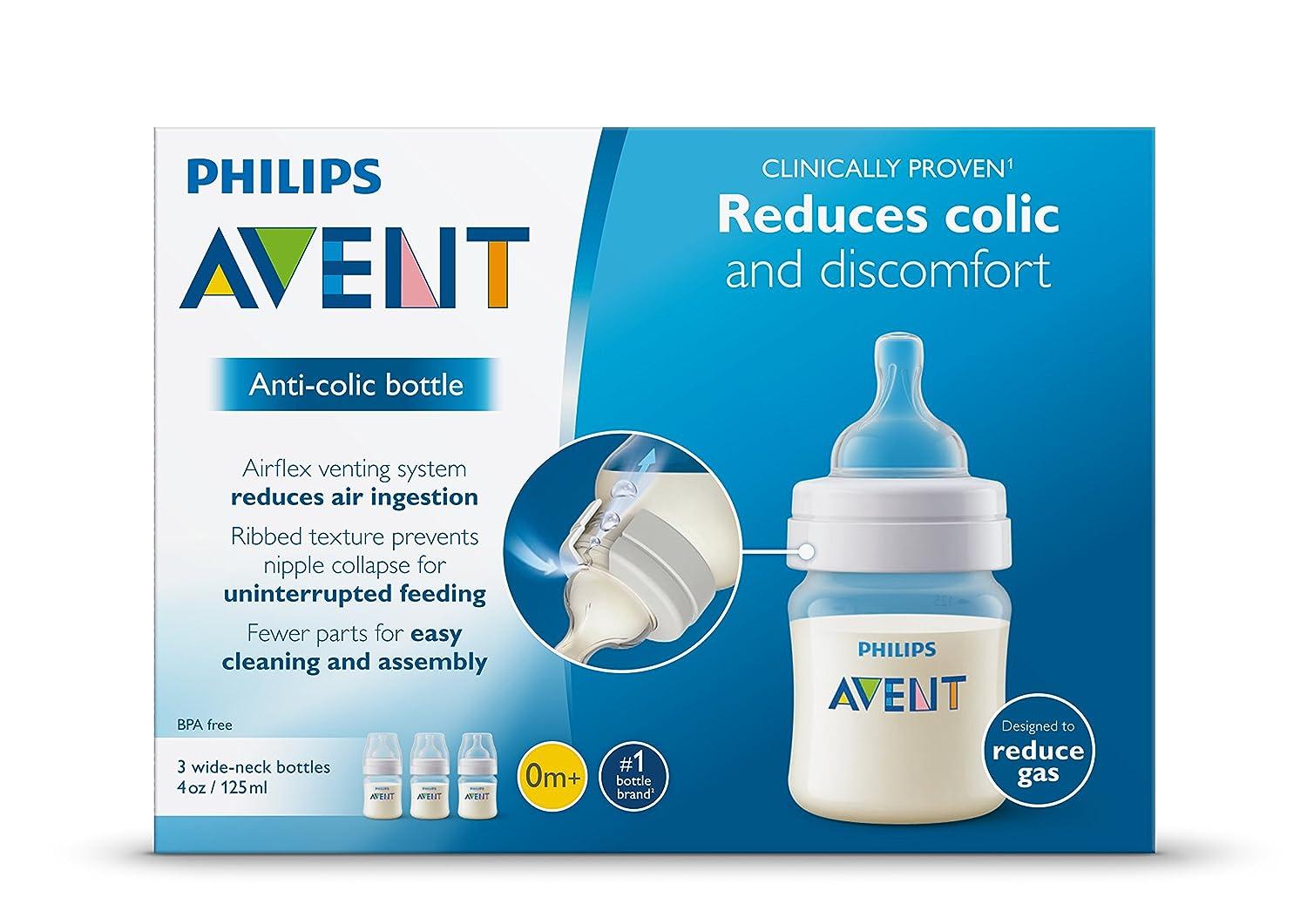 Philips Avent Anti-colic Baby Bottles Clear 4oz 3 Piece 3 Count (Pack of 1)  Clear