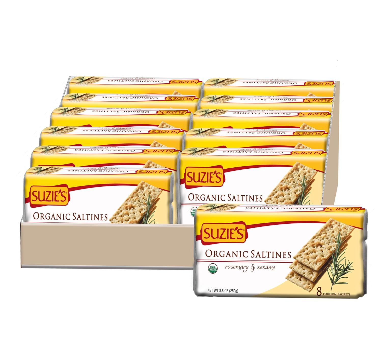Suzie's, Organic Saltines, Salted Crackers, Rosemary & Sesame Flavor