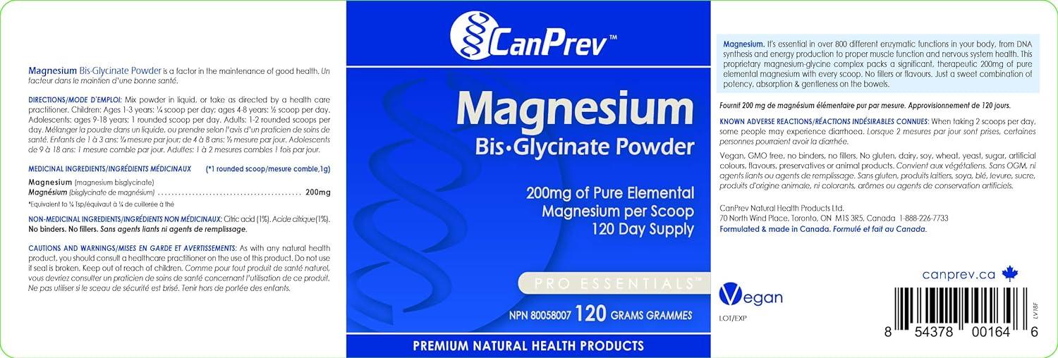 CanPrev Magnesium BisGlycinate Powder 120g High Absorption Formula