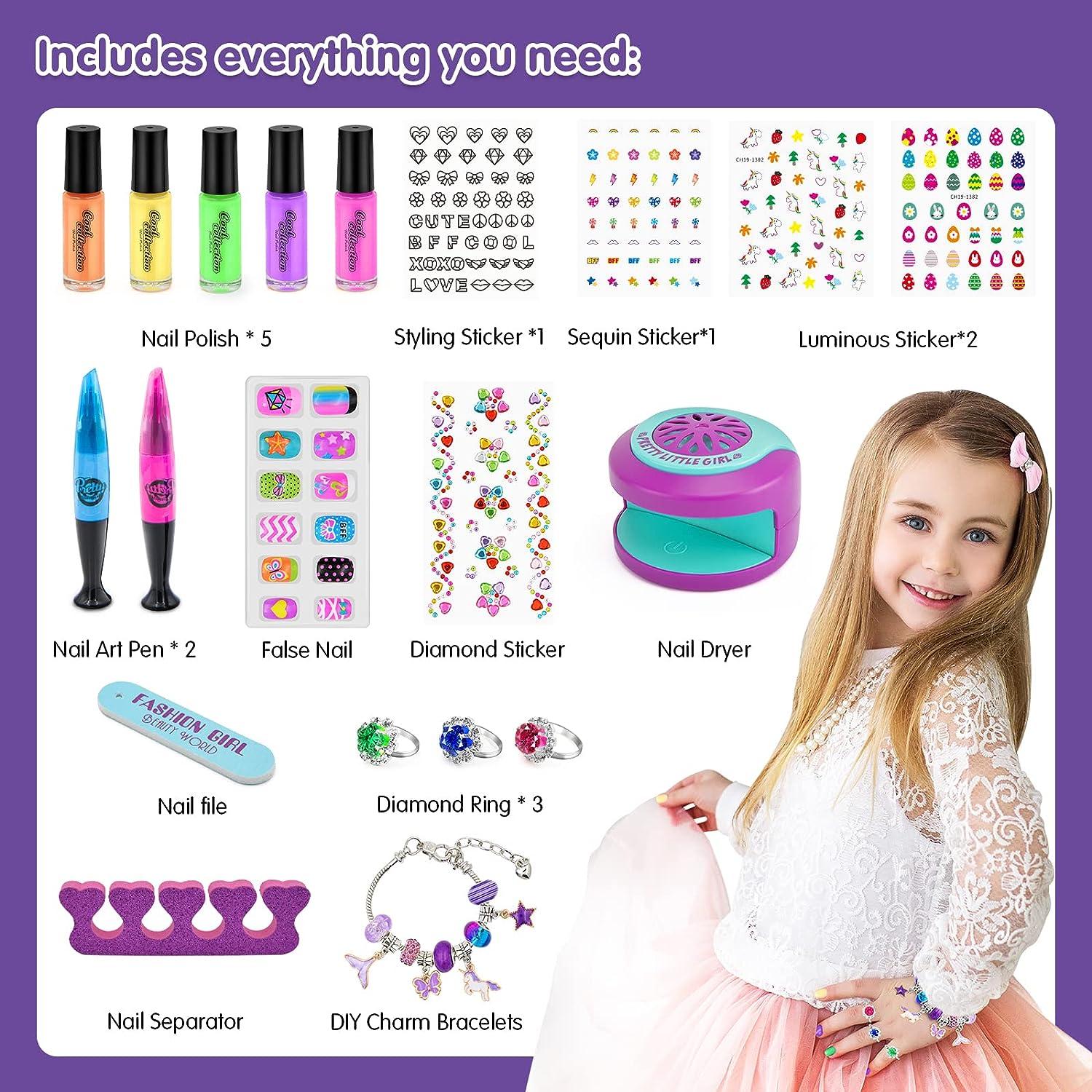BATTOP Kids Nail Polish Set for Girls Nail Art Kits with Nail Dryer &  Glitter Pen Quick Dry & Peel Off & Non-Toxic Nail Polish Birthday Gifts for  Girls Ages 8-12