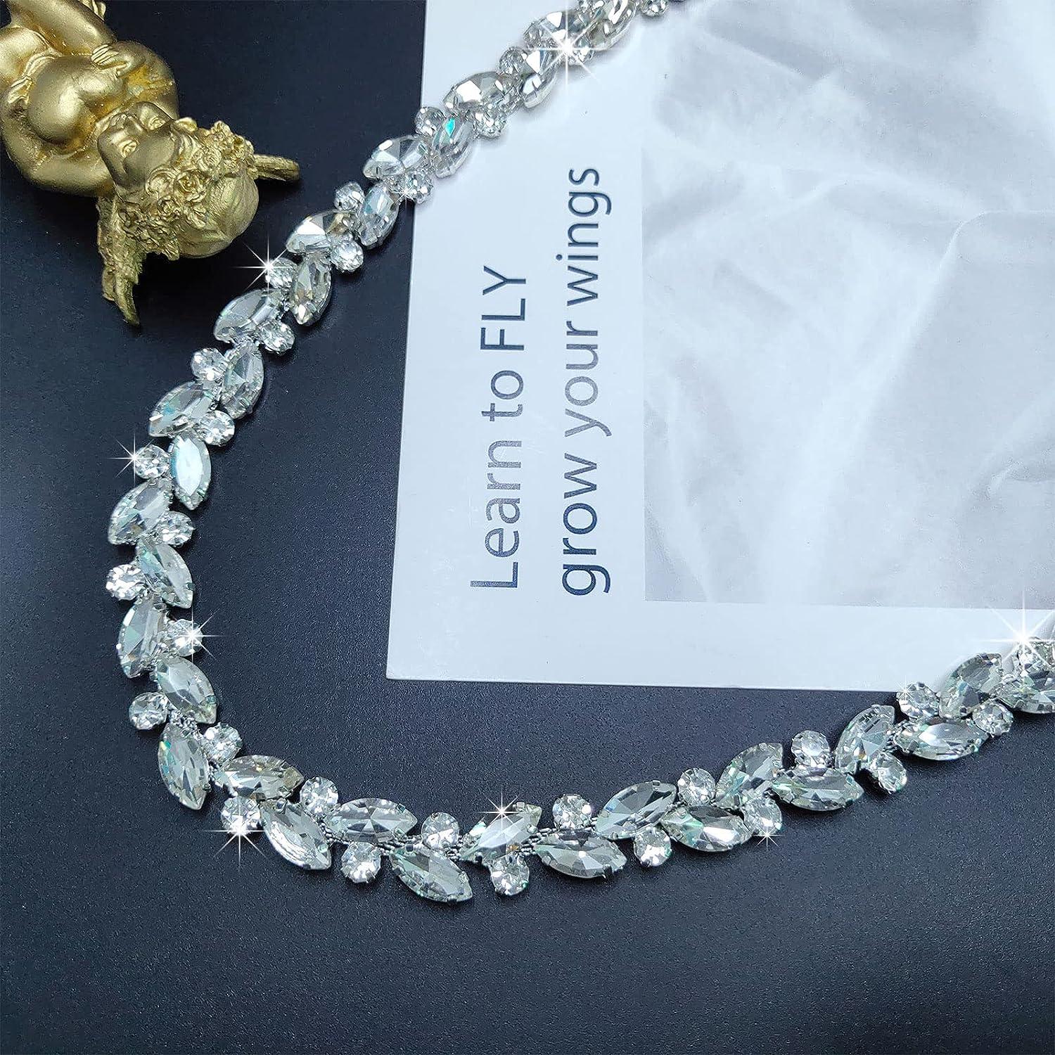 1 Yard Applique Glass Rhinestone Chain Gold Silver Tone Crystal