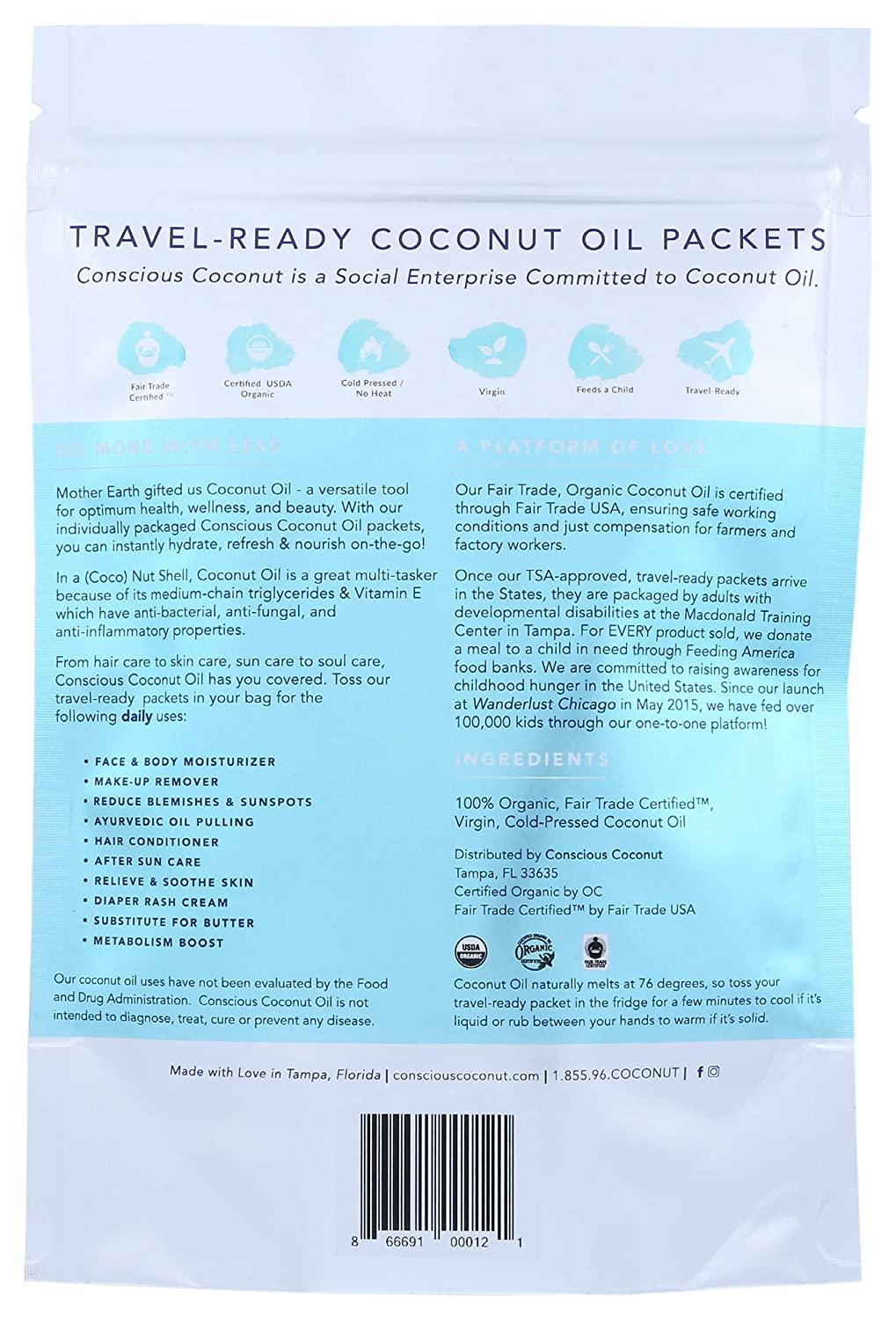 Certified Organic, Fair Trade Coconut Oil Packets, ColdPressed Virgin