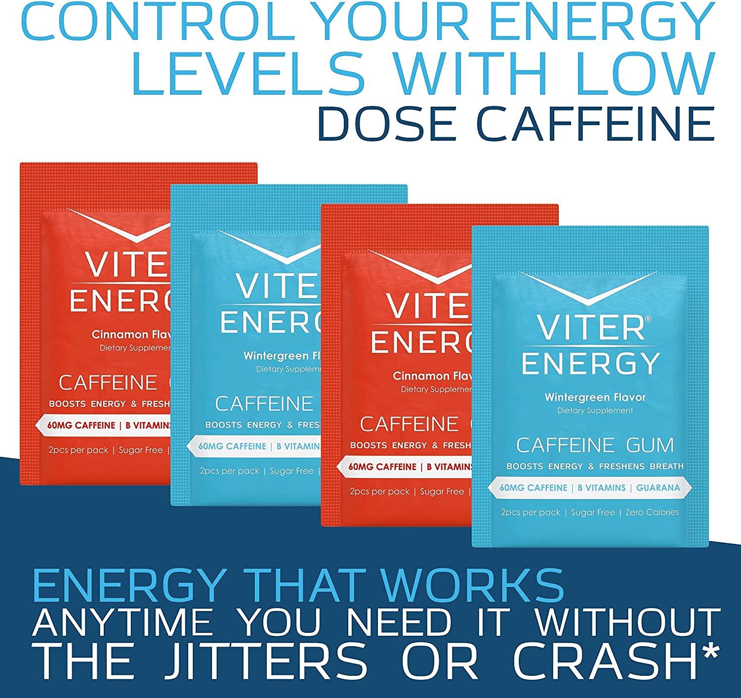 Viter Energy Caffeinated Gum 2 Flavor Variety Sampler. 60mg Caffeine