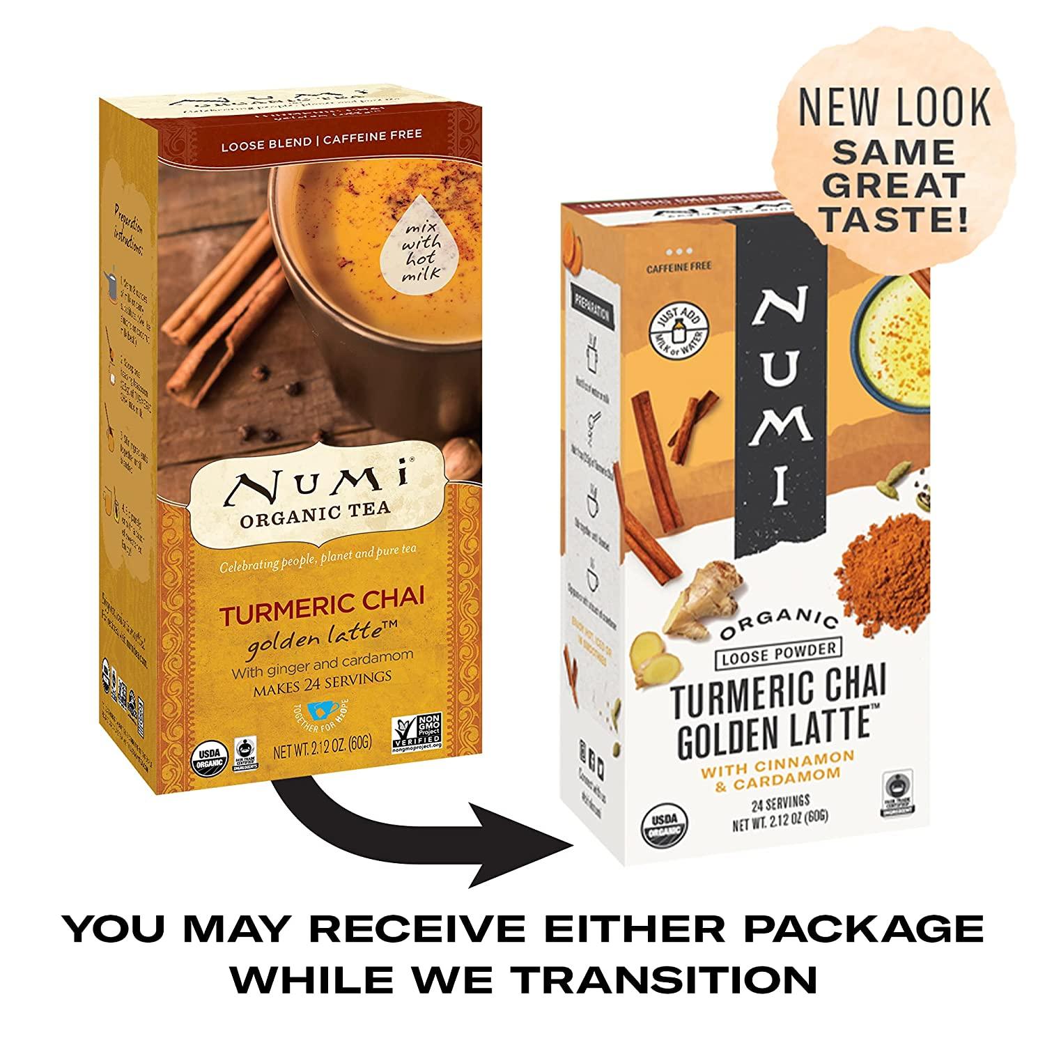 Numi Organic Turmeric Chai CaffeineFree Golden Latte Powder, 24