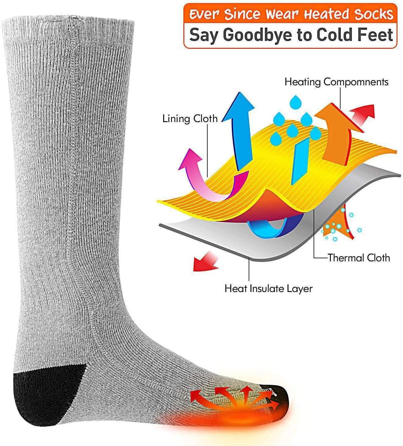 pols Spelling Haas Heated Socks ,Electric Heated Socks Thermal Insulated Sock Battery Powered  Heat Sox, Winter Foot Warmer Socks for Men & Women Gray