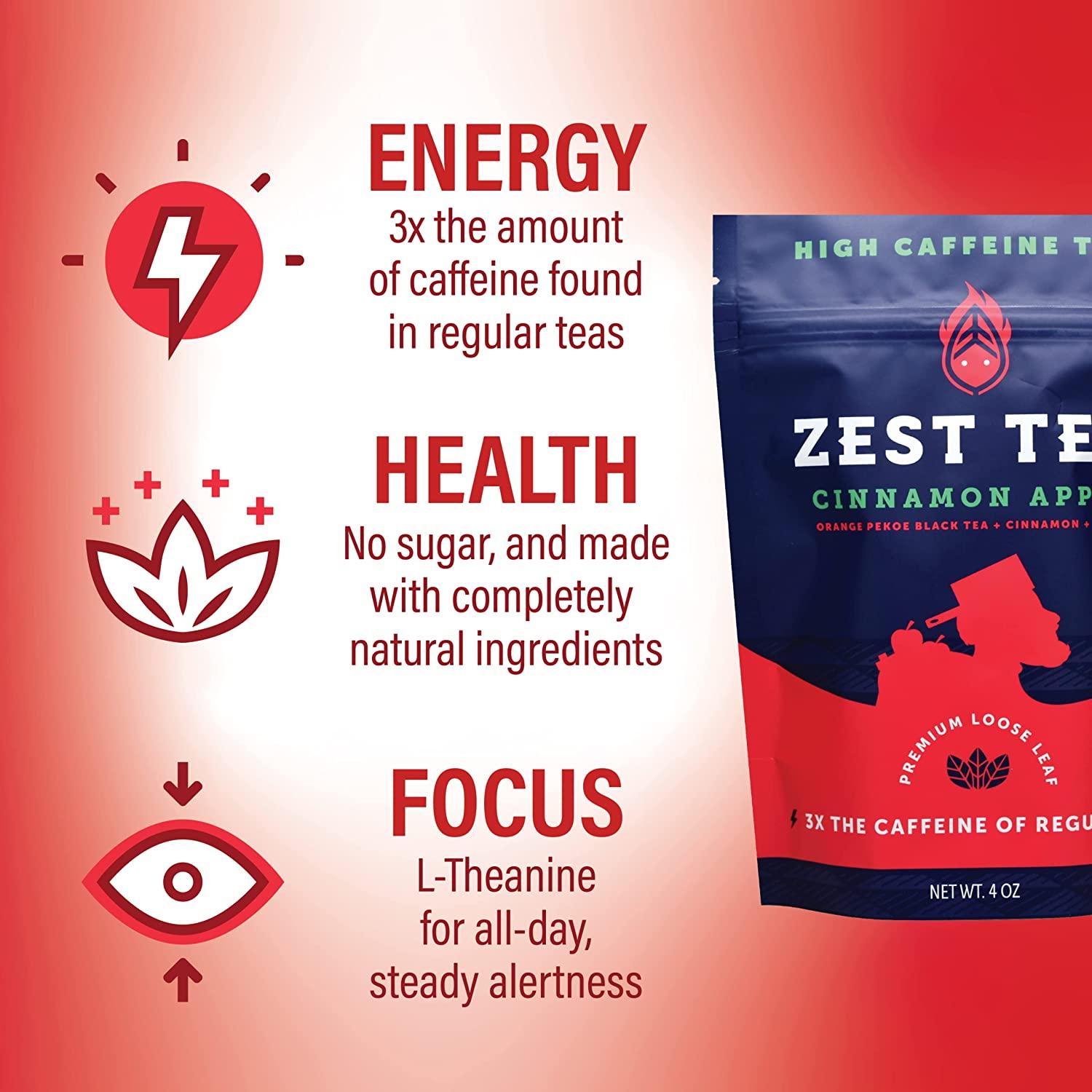 Zest 150mg High Caffeine Energy Loose Leaf Blend Cinnamon Apple Black