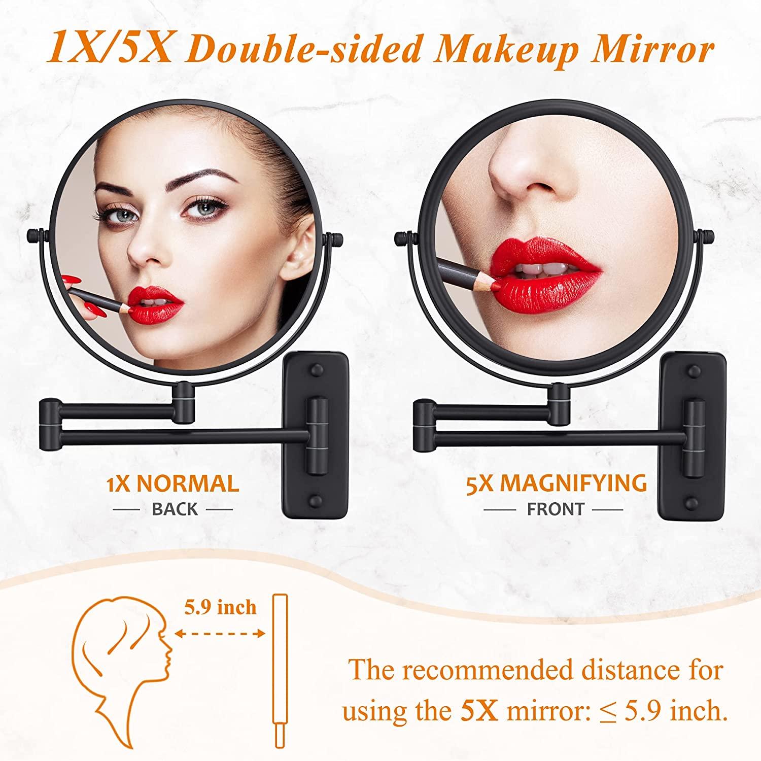 Wall Mounted Makeup Mirror with 5X Magnification 8 Inch Double Sided