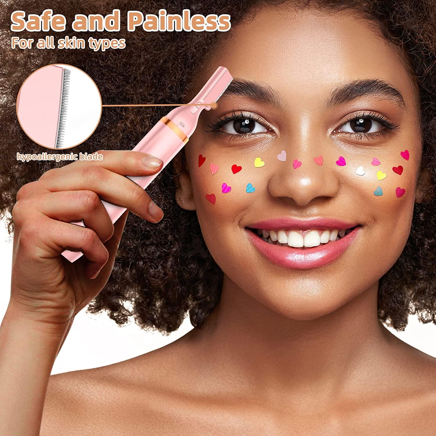 Pink Electric Eyebrow Trimmer & Hair Remover Painless Cordless Razor