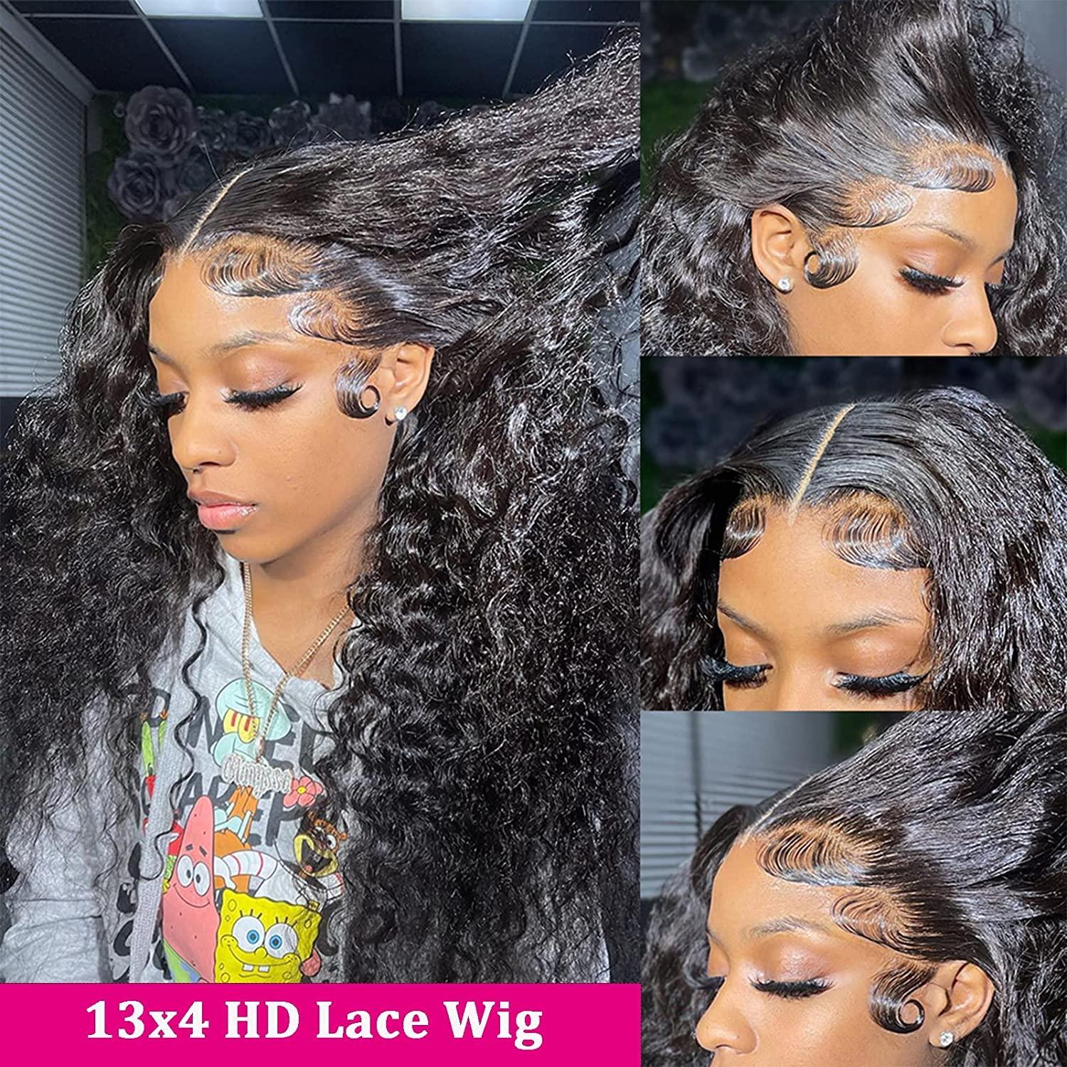 13x4 Deep Wave Frontal Wig 26 Inch HD Transparent Lace Front Wigs