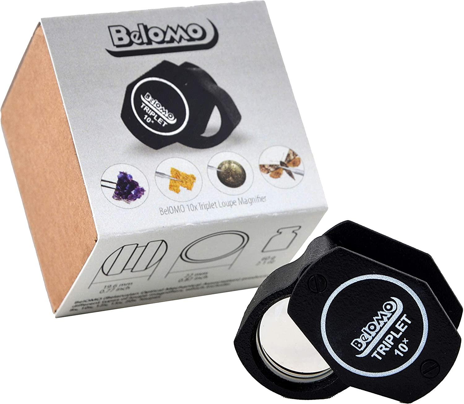 BelOMO Jewelers Loupe 10x Triplet Magnifier 21mm (.85). Optical Glass with  Anti-Reflection Coating for a Bright, Clear and Color Correct View.  Foldable Loupe for Gems, Jewelry, Coins and Trichomes