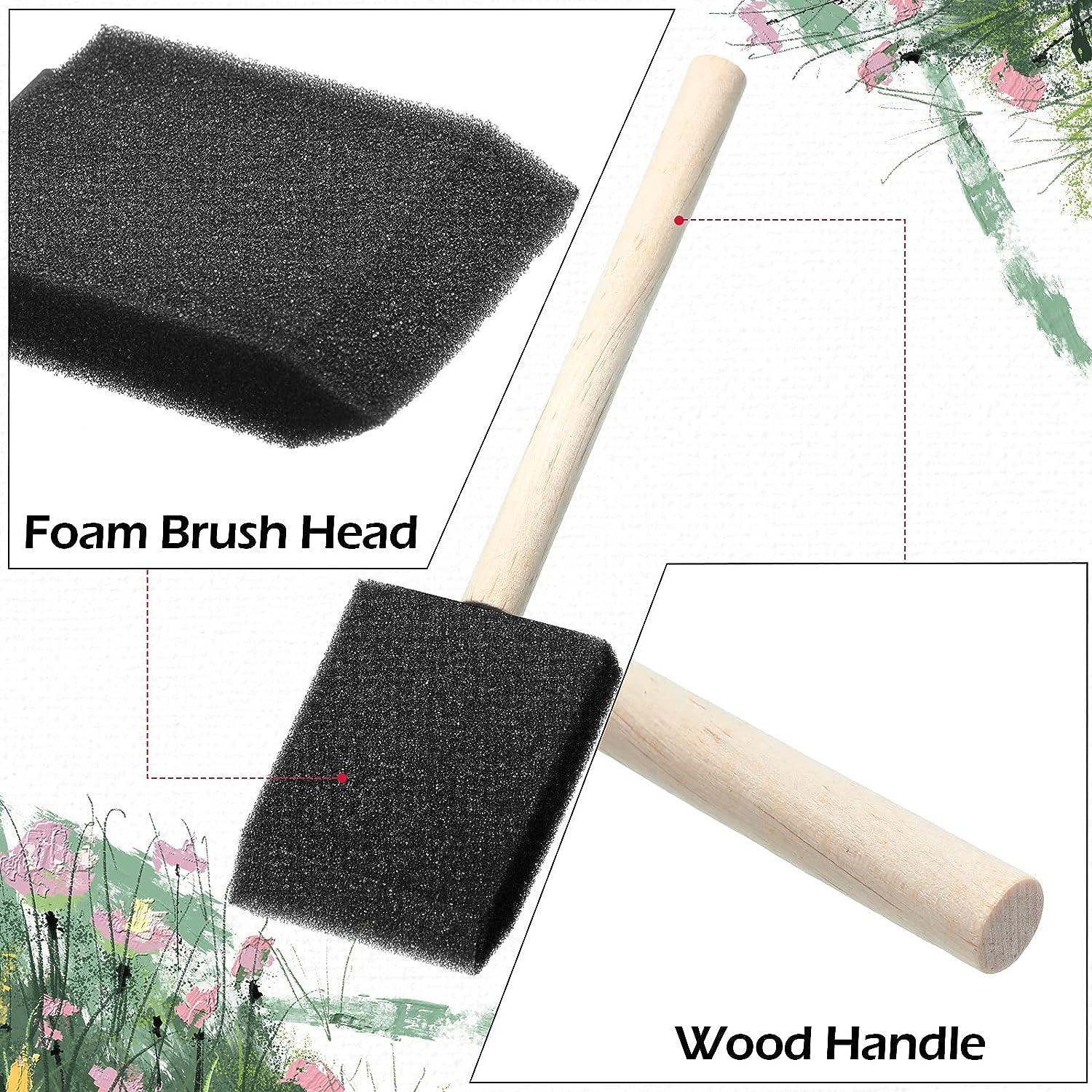 120 Pcs Foam Paint Brushes Bulk, Sponge Brushes 1 Inch 2 Inch Foam Brush  Black Sponge Brushes for Painting with Wood Handle Foam Art Paintbrushes  for