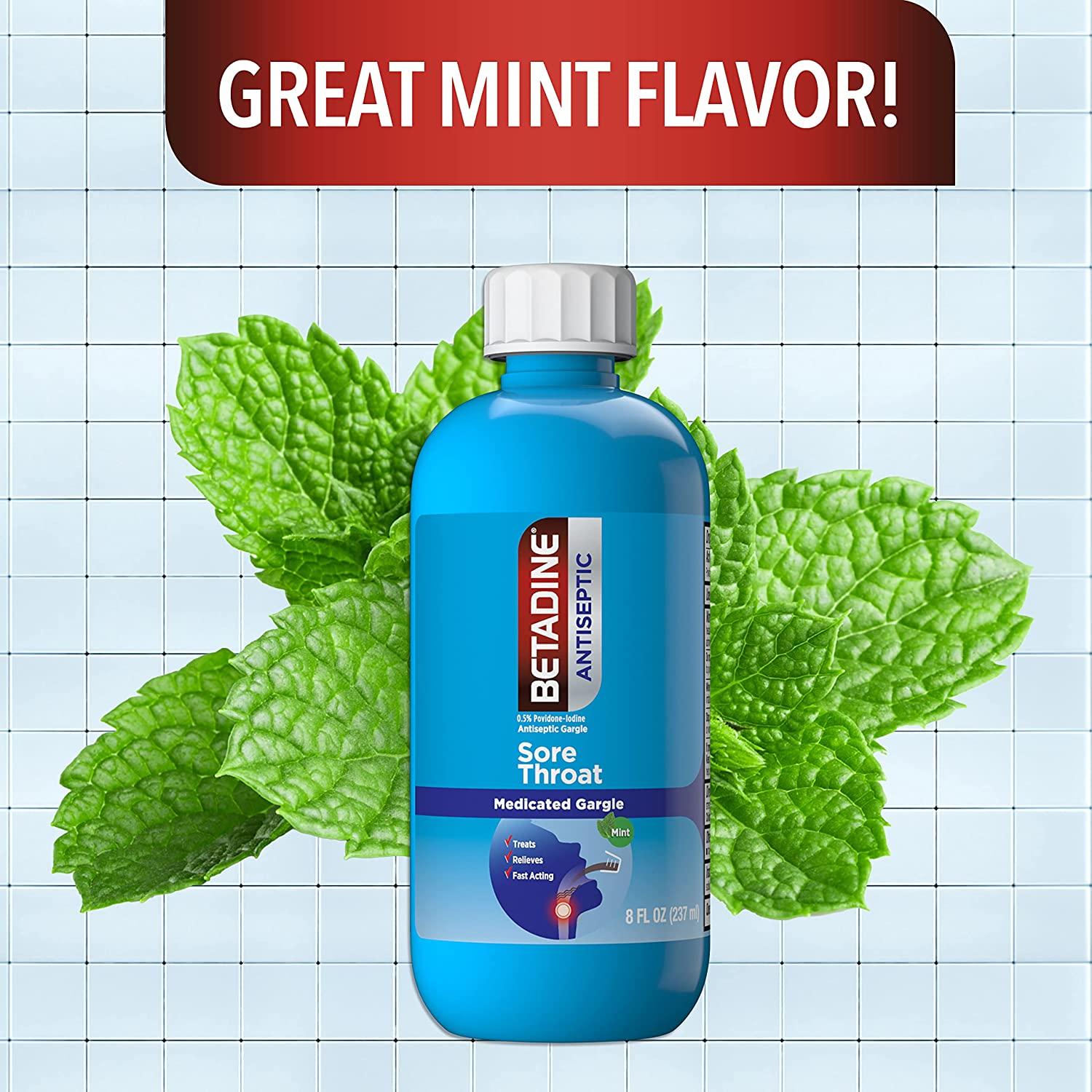 Betadine Antiseptic Sore Throat Gargle Mint Flavor 8 oz Treat
