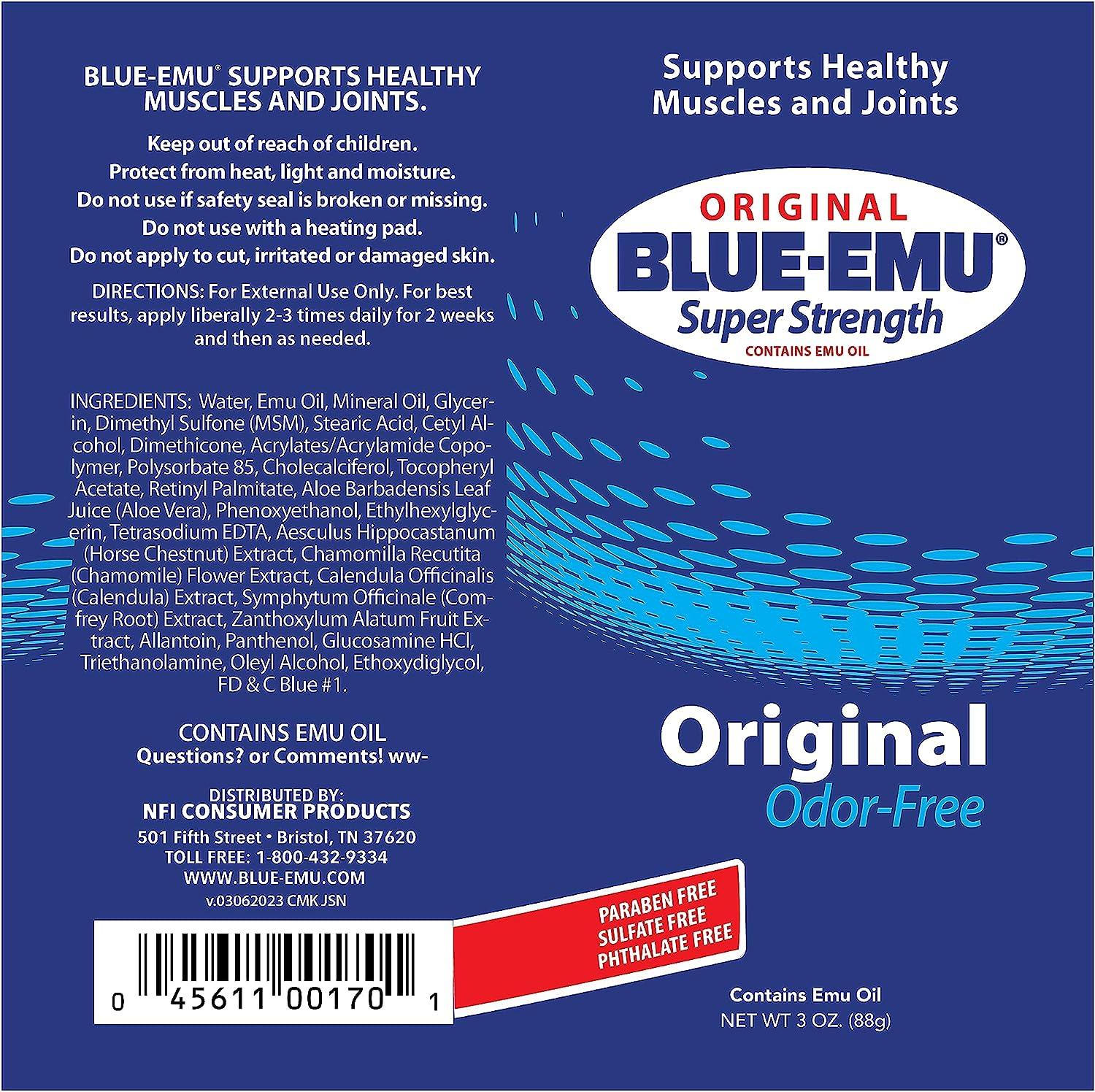 Blue Emu Original Super Strength Muscle and Joint Cream, Support for  Muscles and Joints, Travel Size 3 oz