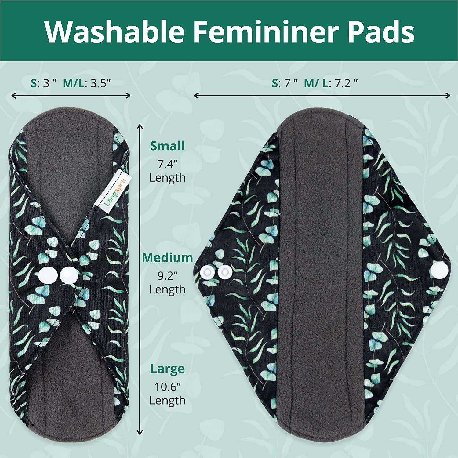 7pcs Pack Cloth Pads Including 1pc Mini Wet Bag +6pcs Bamboo Charcoal Cloth  Reusable Menstrual Pads/Reusable Sanitary Pads/Mama Panty Liners (All