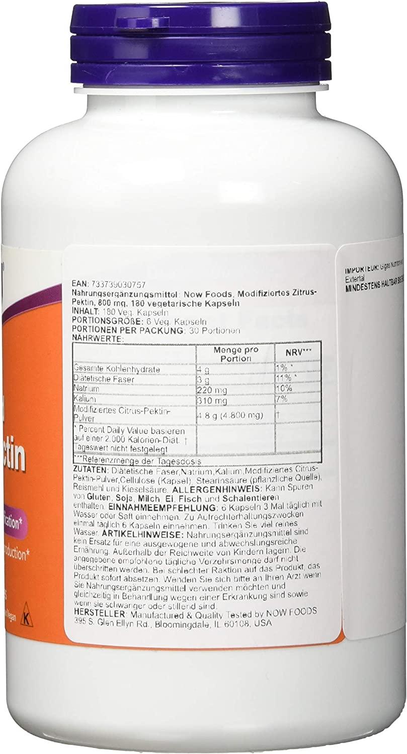 Now Foods Modified Citrus Pectin 800 mg 180 Veg Capsules for Detox