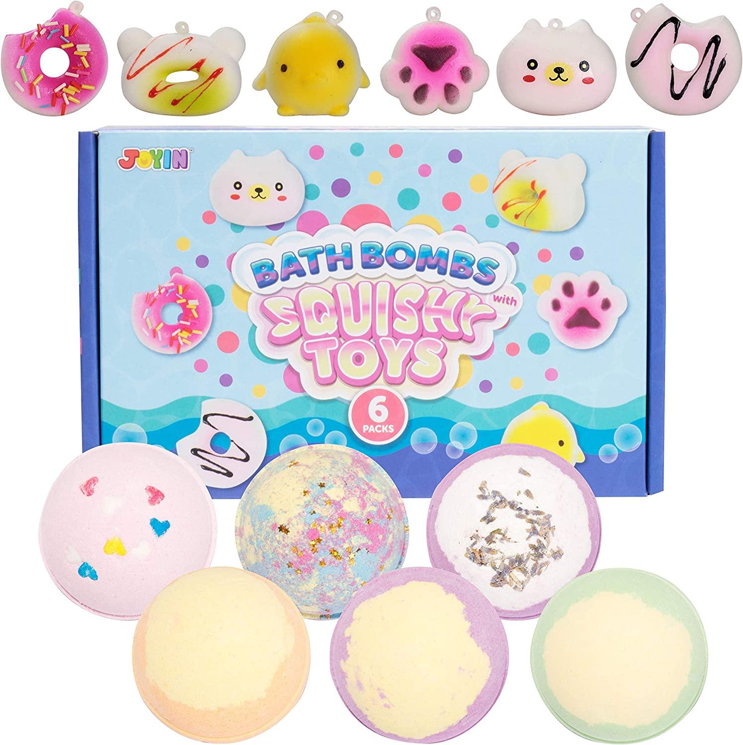JOYIN Bath Bombs with Squishy Toys, 6 Packs Bubble Bath Bombs with