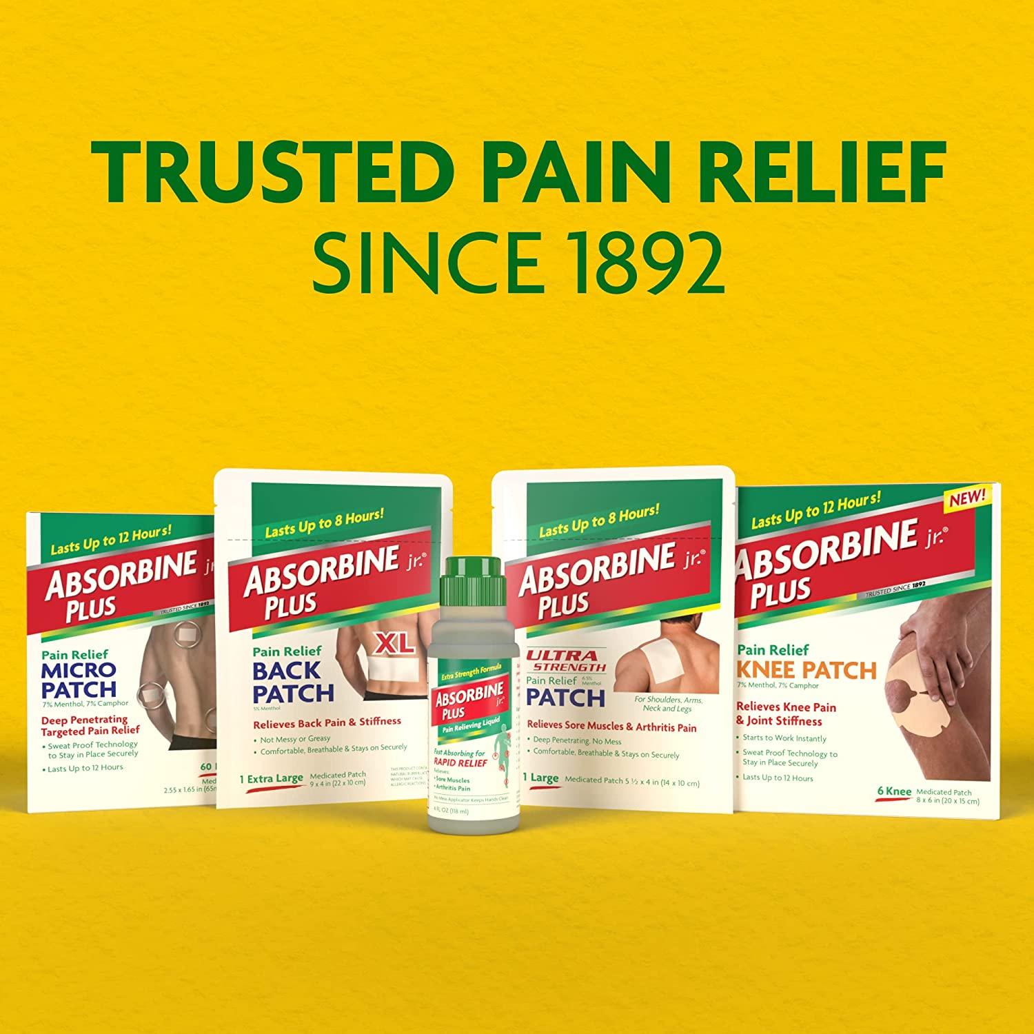 ABSORBINE JR. Pain Relieving Knee Patch 6 Count Menthol and Camphor Patches Up to 12 Hours