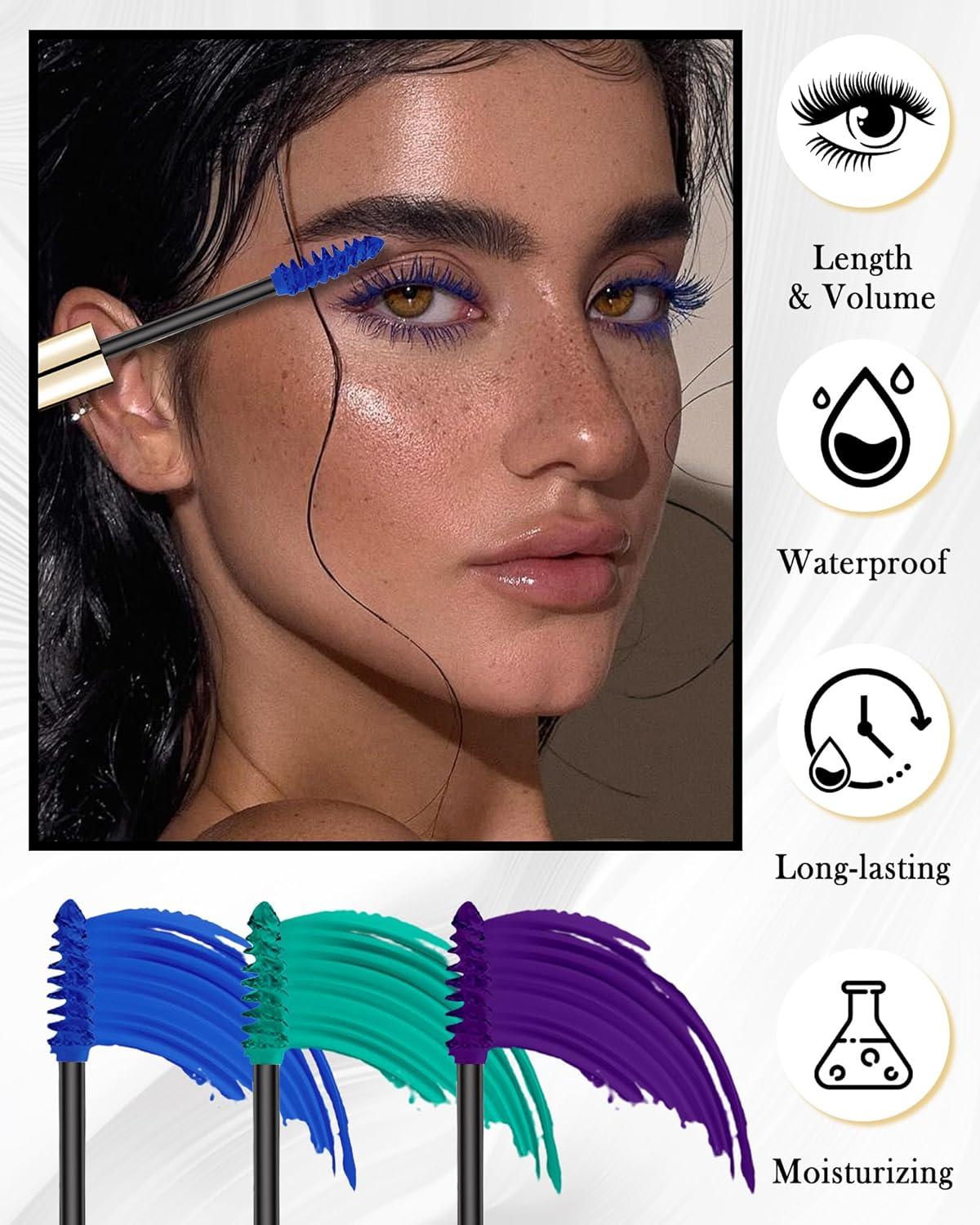 3 Colors Waterproof Mascara Set Blue Green Purple Colored Mascara