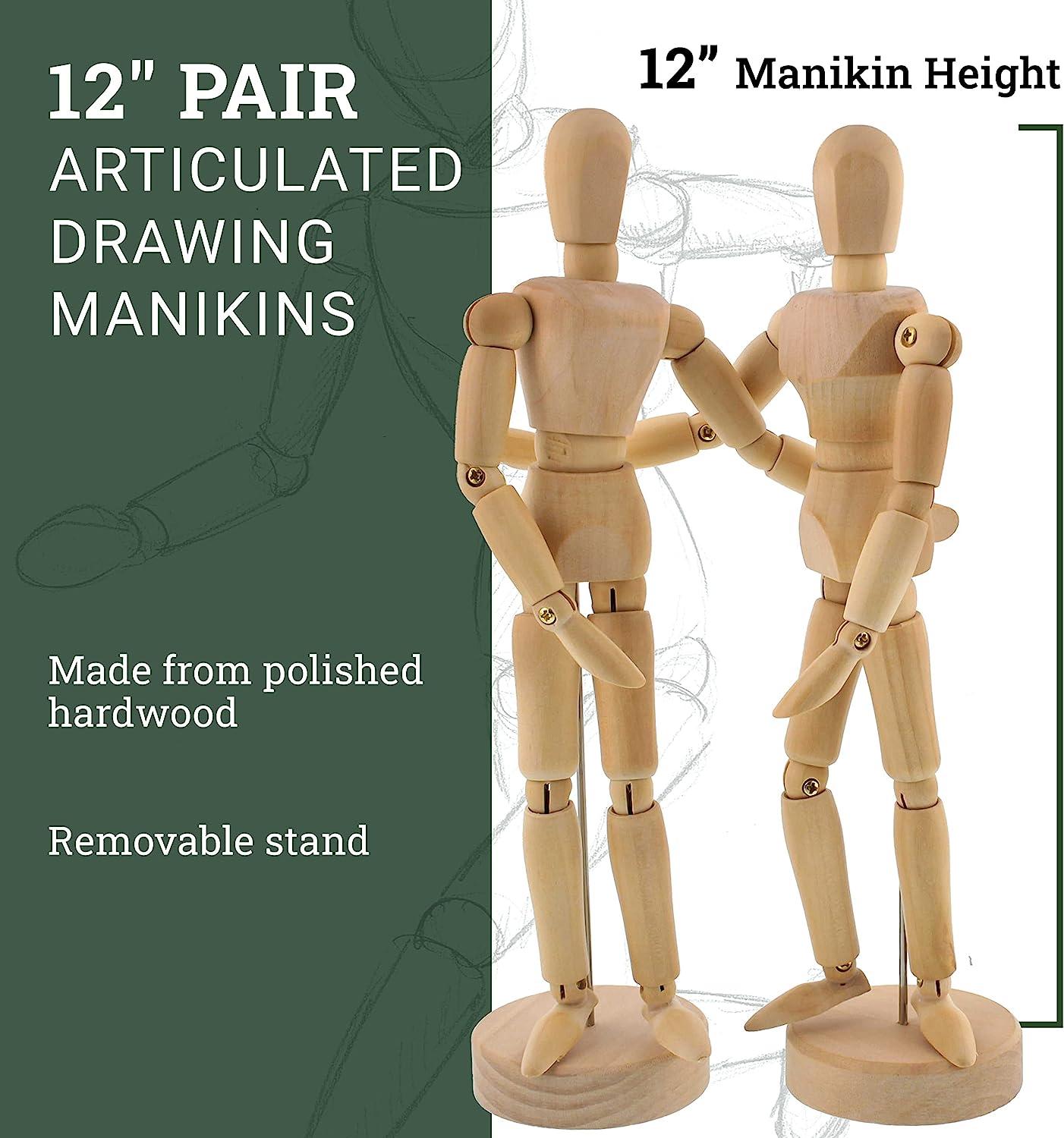 2 Artist Wooden Mannequin Manikin 8''and 12''inches for Drawing and More 