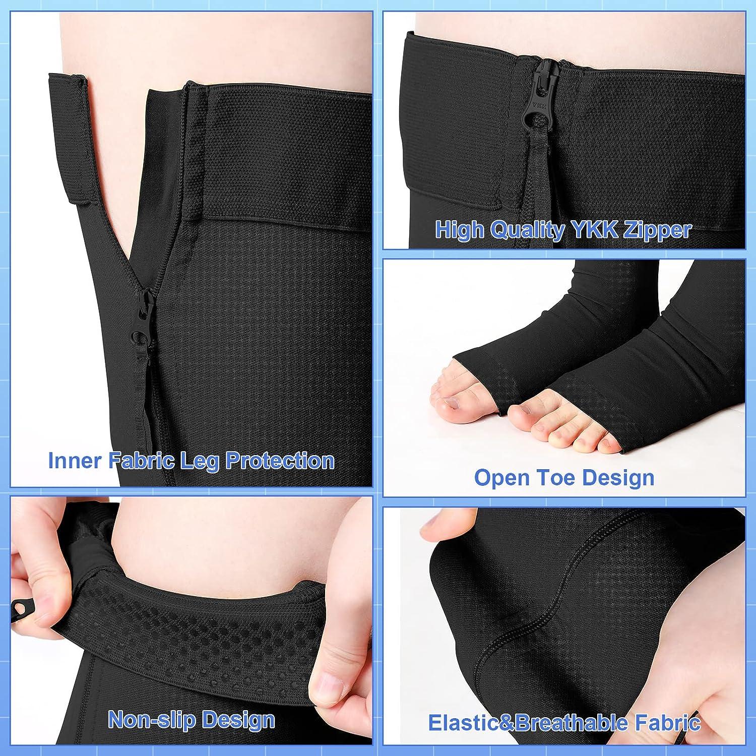 2 Pairs Open Toe thigh high Zipper Compression Socks 1520 mmHg open