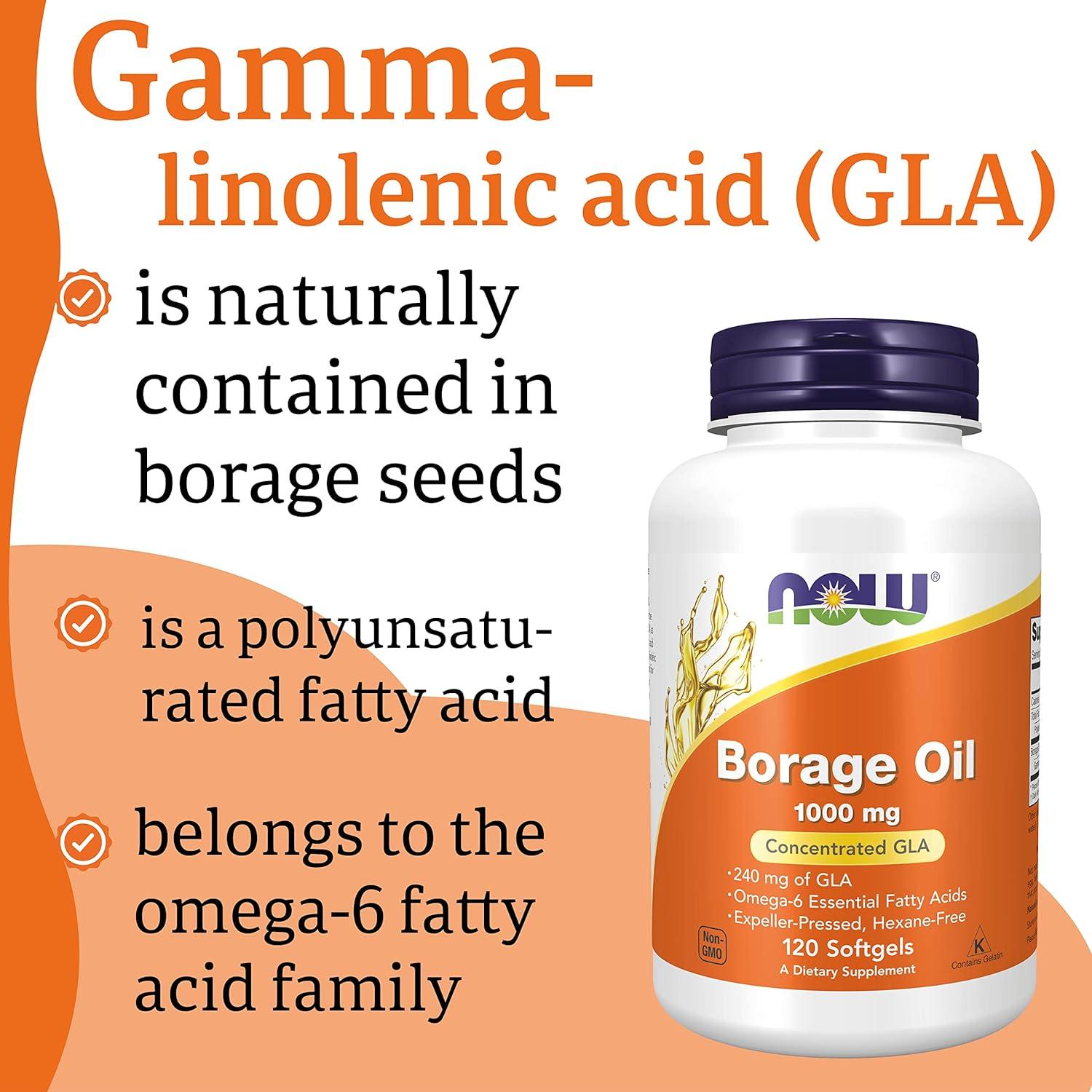 Now Foods Borage Oil 1.000mg 120 Softgels LabTested Soy Free Gluten