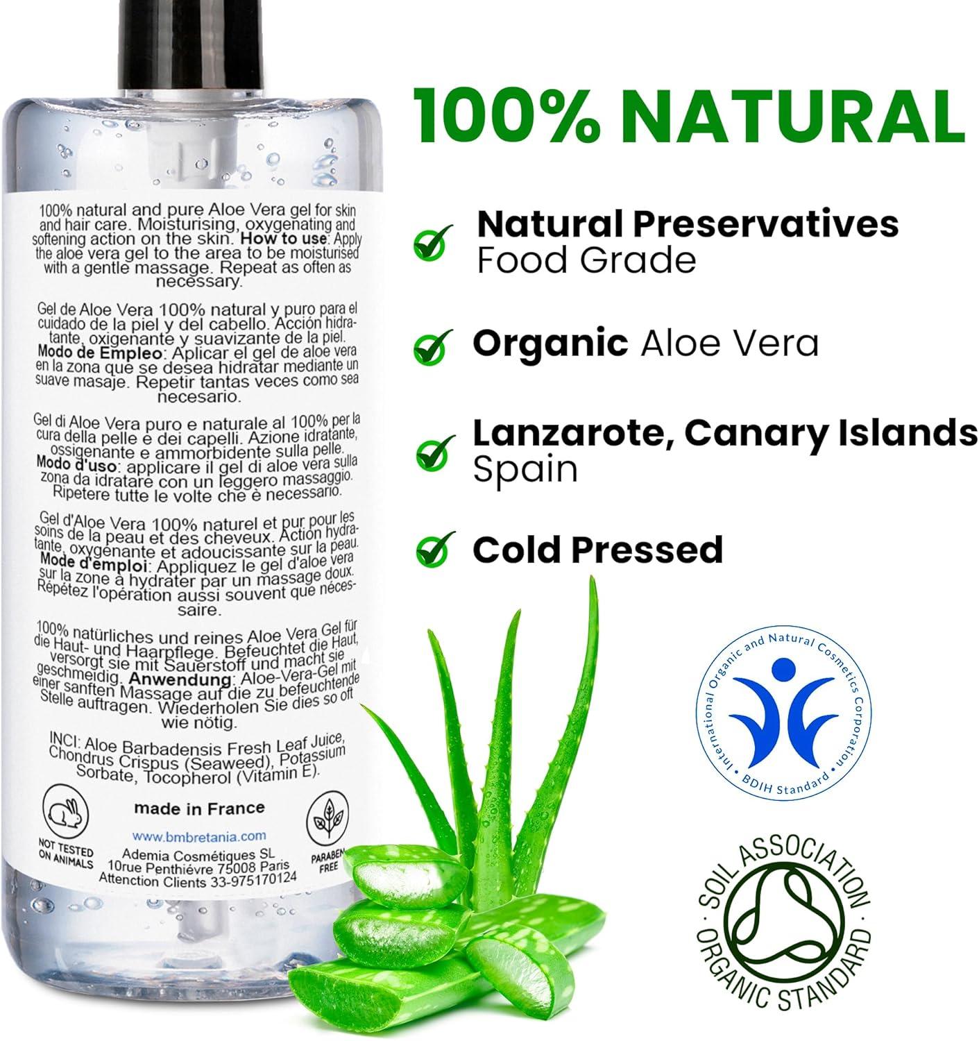 100% Natural Aloe Vera Gel from Canary Islands - Moisturizing & Soothing  for Skin Hair Mask Post-Shave & Post-Epilation - Reduces Dark Spots - Pump  ...