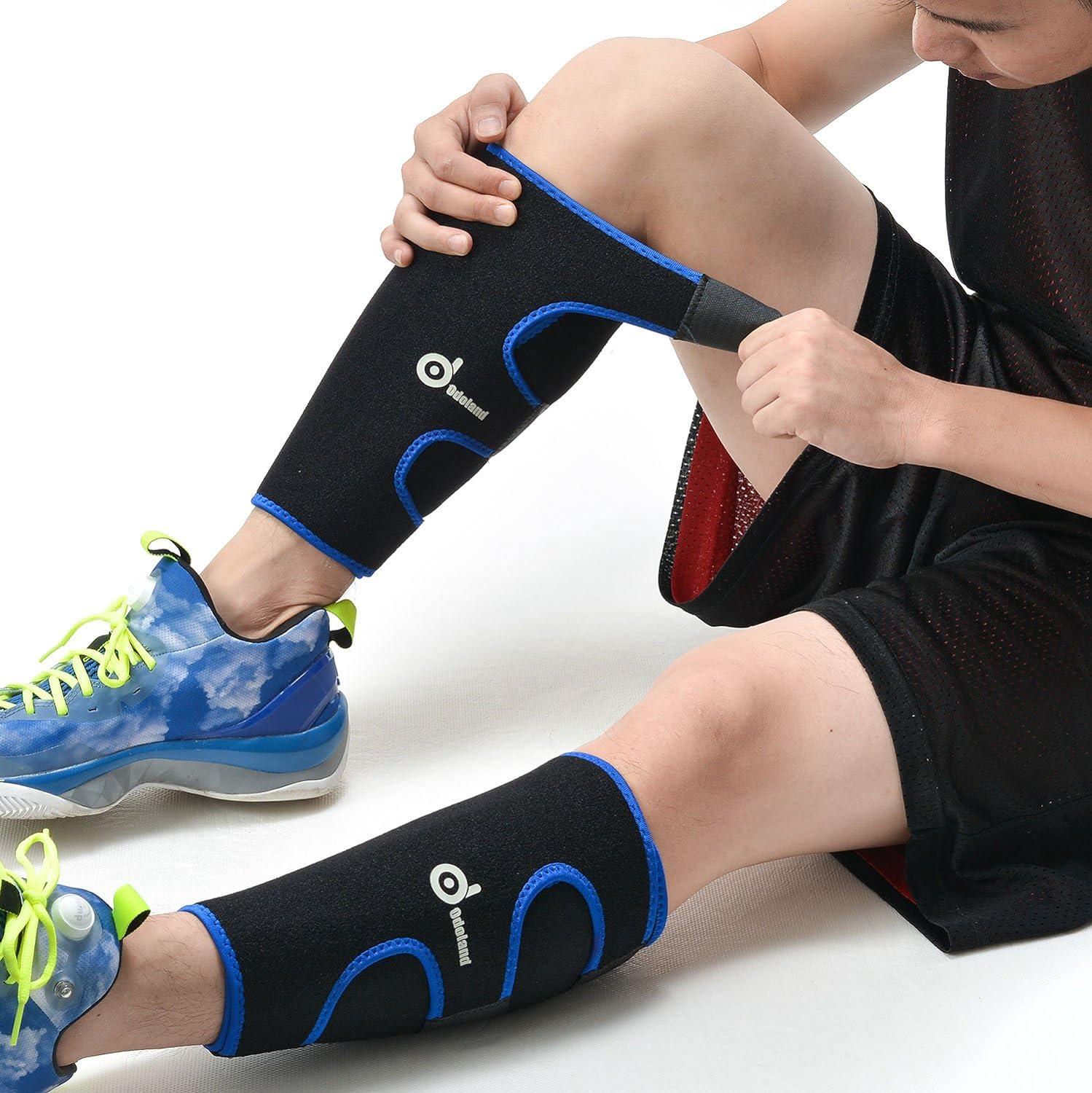 Odoland Calf Compression Sleeve Calf Brace for Calf Pain Relief Strain  Sprain Tennis Leg and Calf Injury - Guard Leg and Adjustable Shin Splints  Support for Sport Recovery Fitness and Running #1 Blue