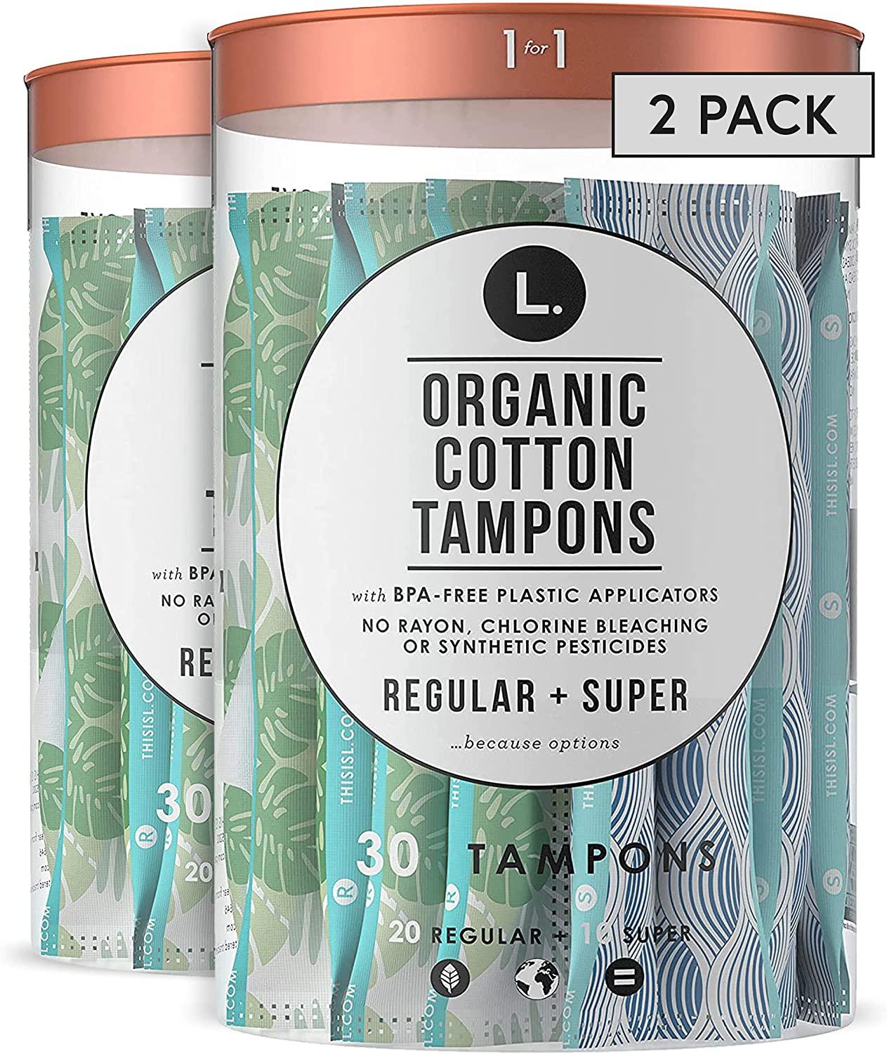 L. Organic Cotton Tampons Multipack, Regular/Super Absorbency, Free from Chlorine Bleaching