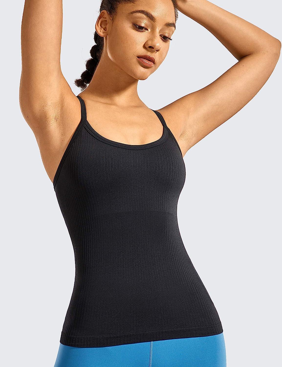 Women Black Tank Top Ribbed Racer Back One Size Stretchy Yoga A-Shirt New
