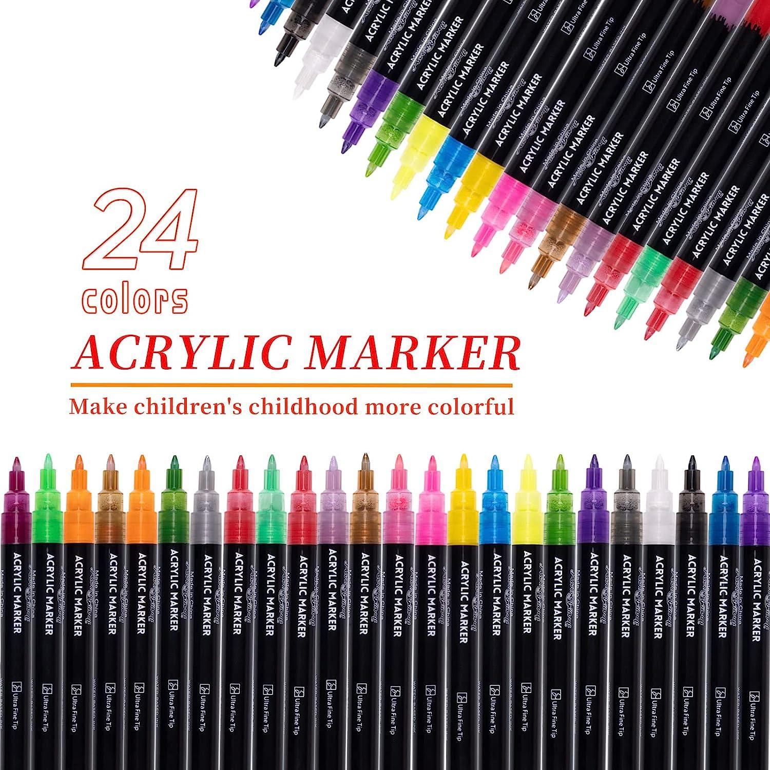 Acrylic Paint Pens 24 Colors Fabric Permanent Paint Markers Quick Dry for  Rock Wood Glass Canvas Ceramic Painting, Water Based Ink