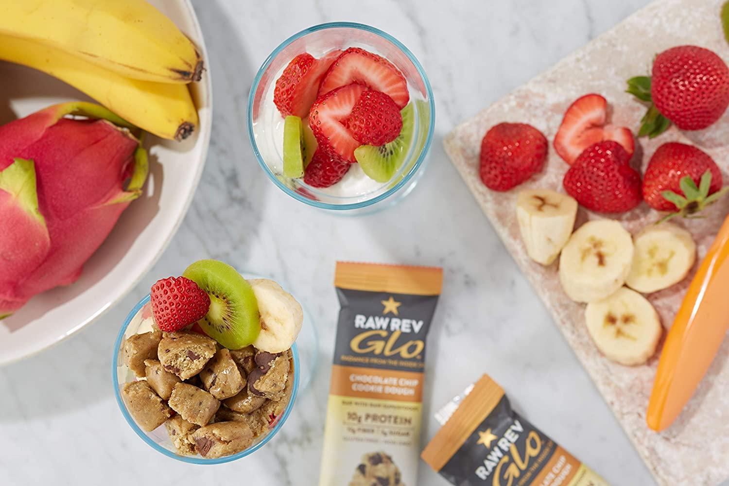 Raw Rev Glo Vegan Protein Bars, Chocolate Chip Cookie Dough, 1.6 Ounce (Pack of 12) Chocolate