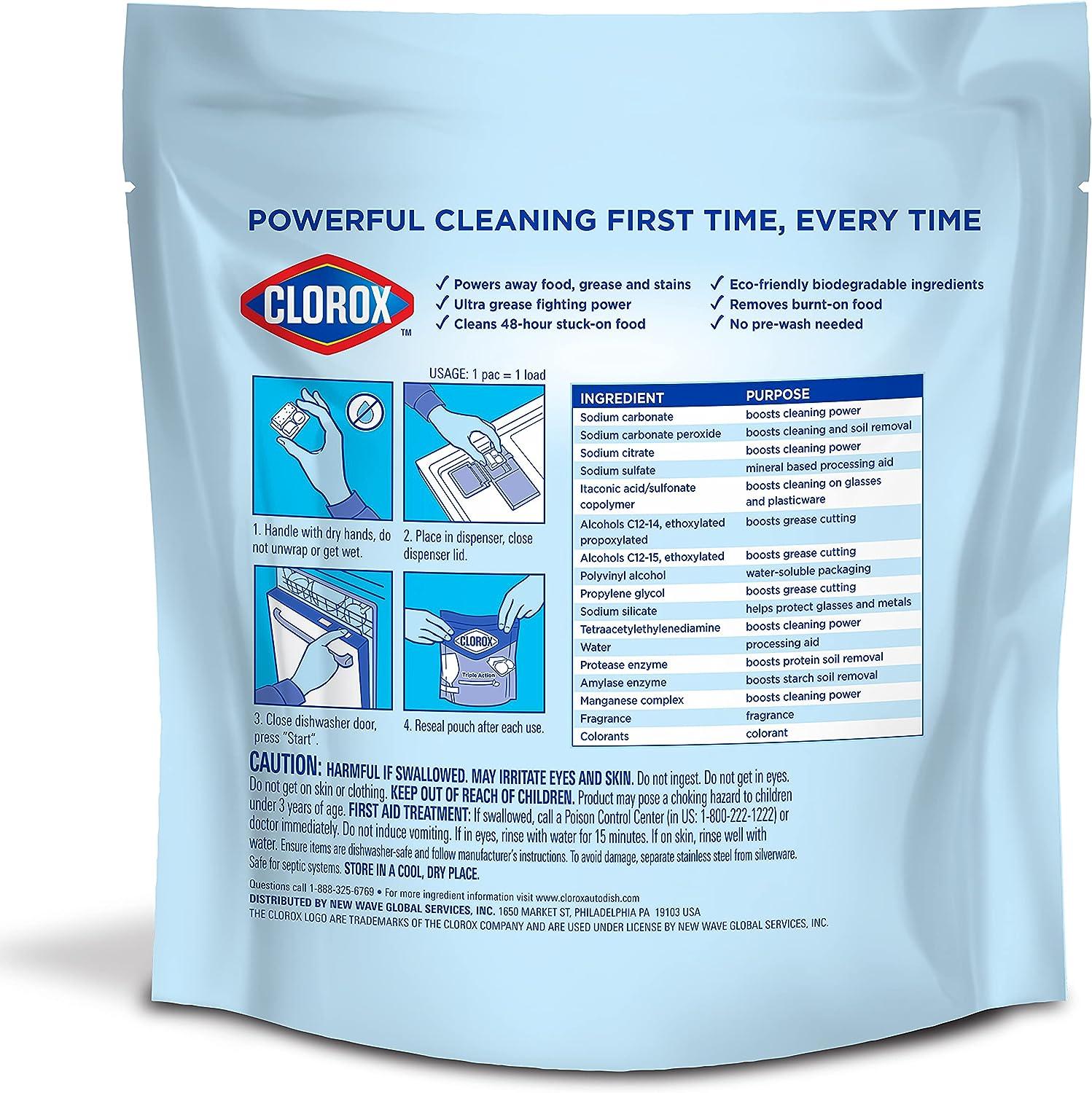 Clorox Triple Action Dishwasher Detergent Pacs, 65 Count Dishwashing