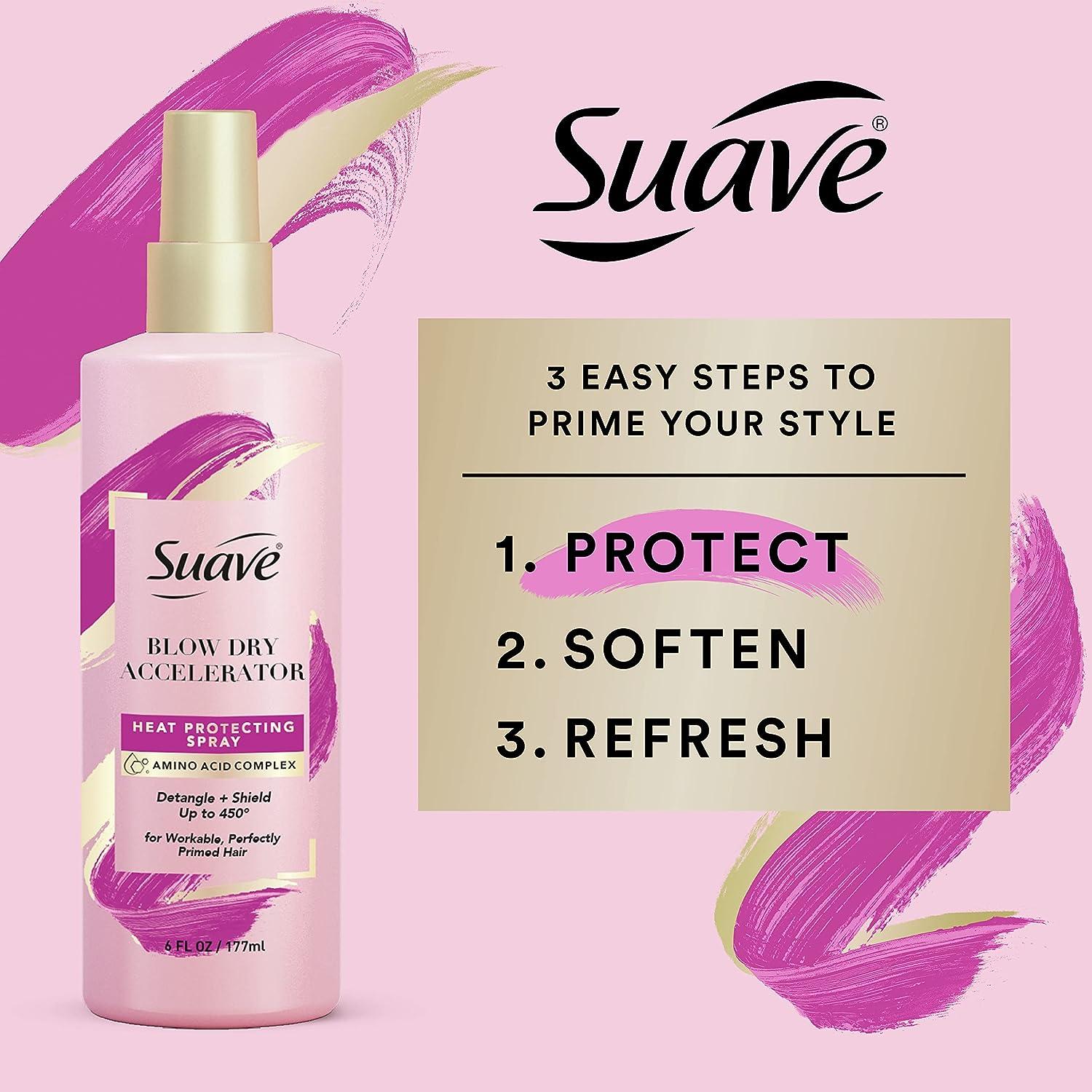 Suave Pink Blow Dry Accelerator Hair Heat Protector Heat Protecting Spray Heat  Protectant Spray and Detangler 6 oz