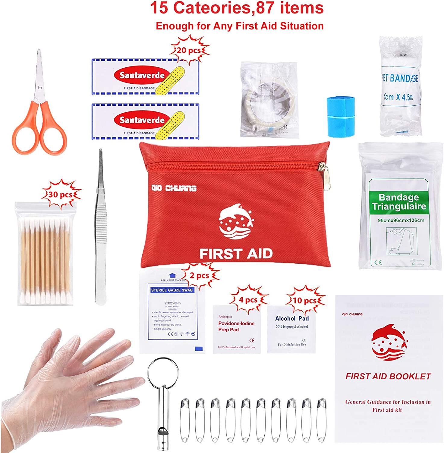Small Travel First Aid Kit 87 Piece Clean, Treat and Protect Most