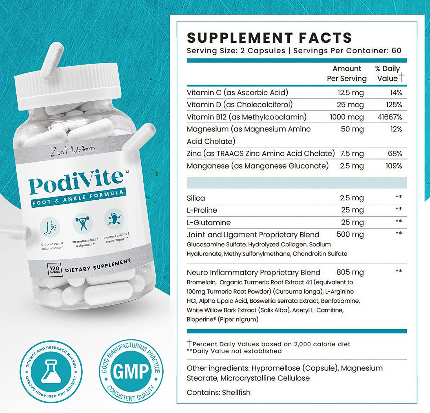 Zen Nutrients PodiVite Foot Pain Relief Aid, Anti Inflammatory