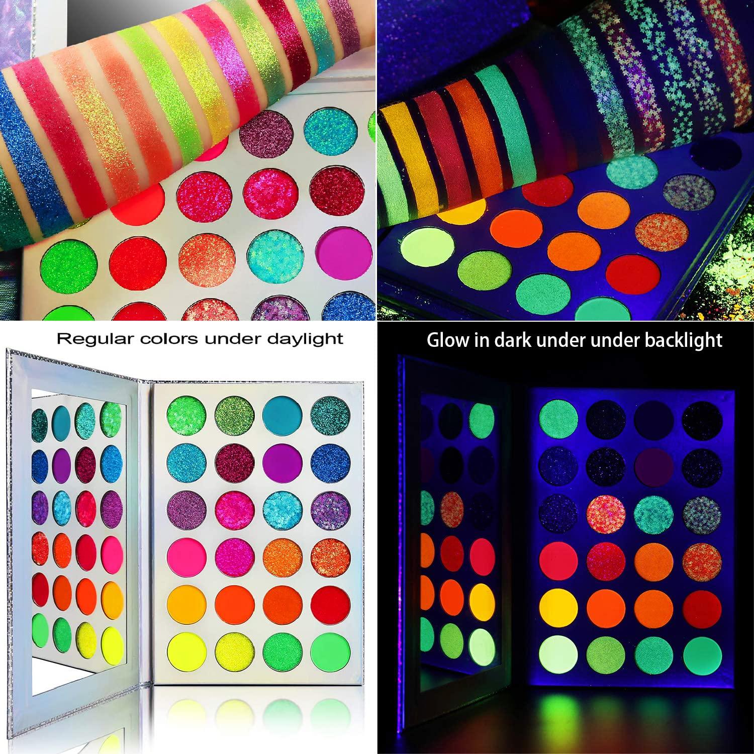Neon Glitter Eyeshadow Palette Makeup,Afflano UV Glow Blacklight Highly