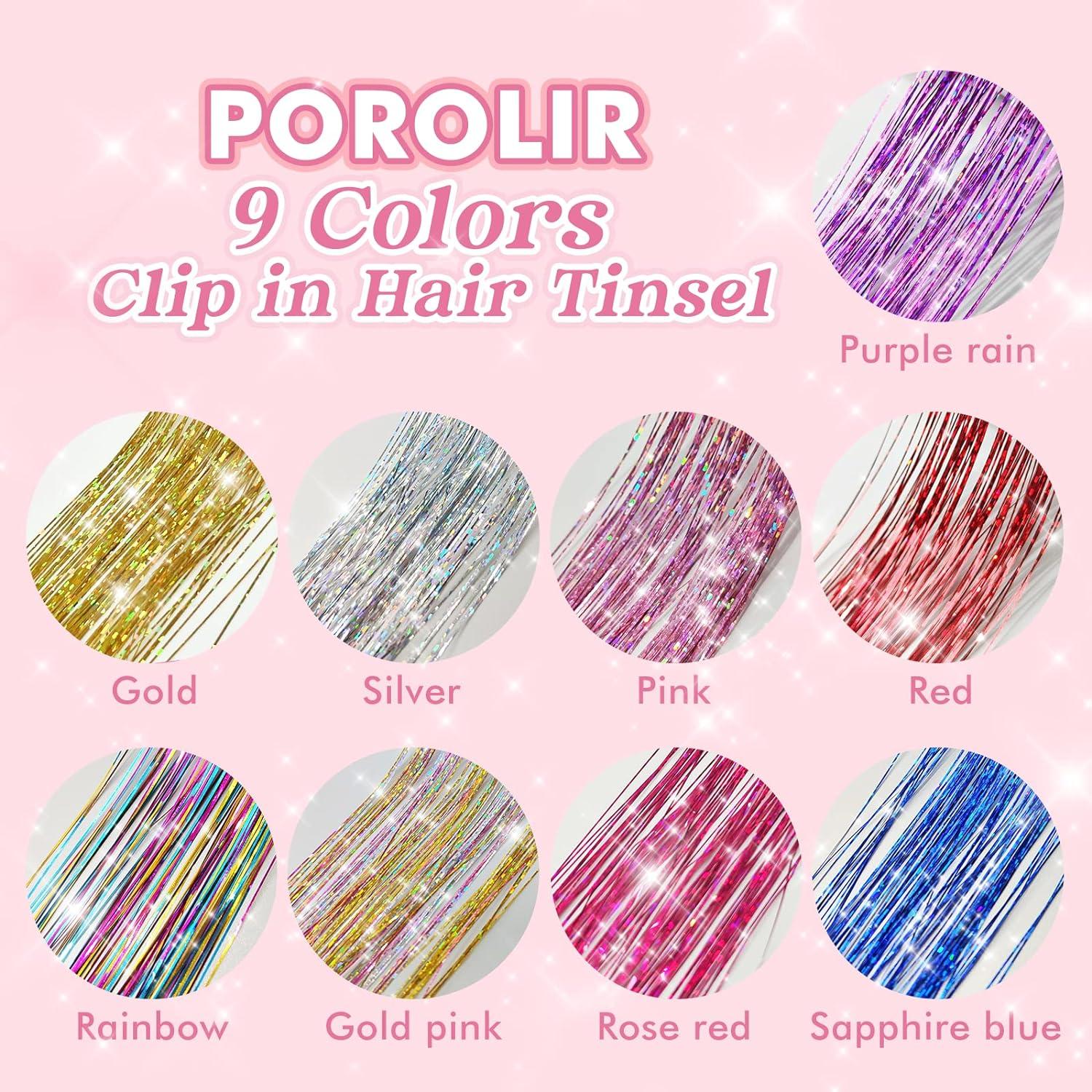Clip in Hair Tinsel Kit POROLIR Pack of 6Pcs Glitter Fairy Tinsel Hair