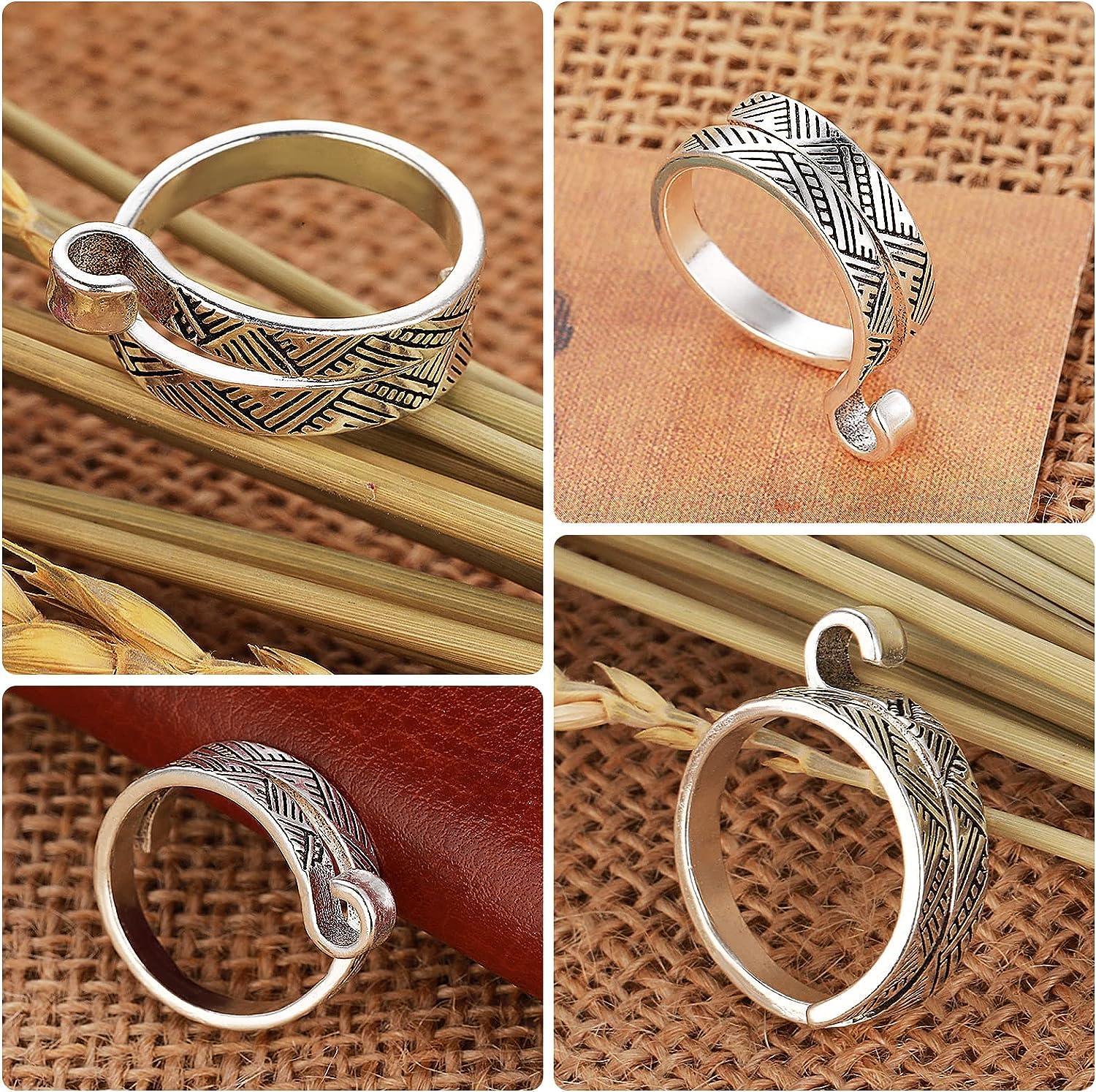 WLLHYF 4PCS Knitting Crochet Loop Ring Adjustable Crochet Loop Ring Hook  Braided Knitting Ring Yarn Guide Finger Holder Knitting Craft Accessories  Tools for Mother Grandma Presents(gold/silver-4pcs