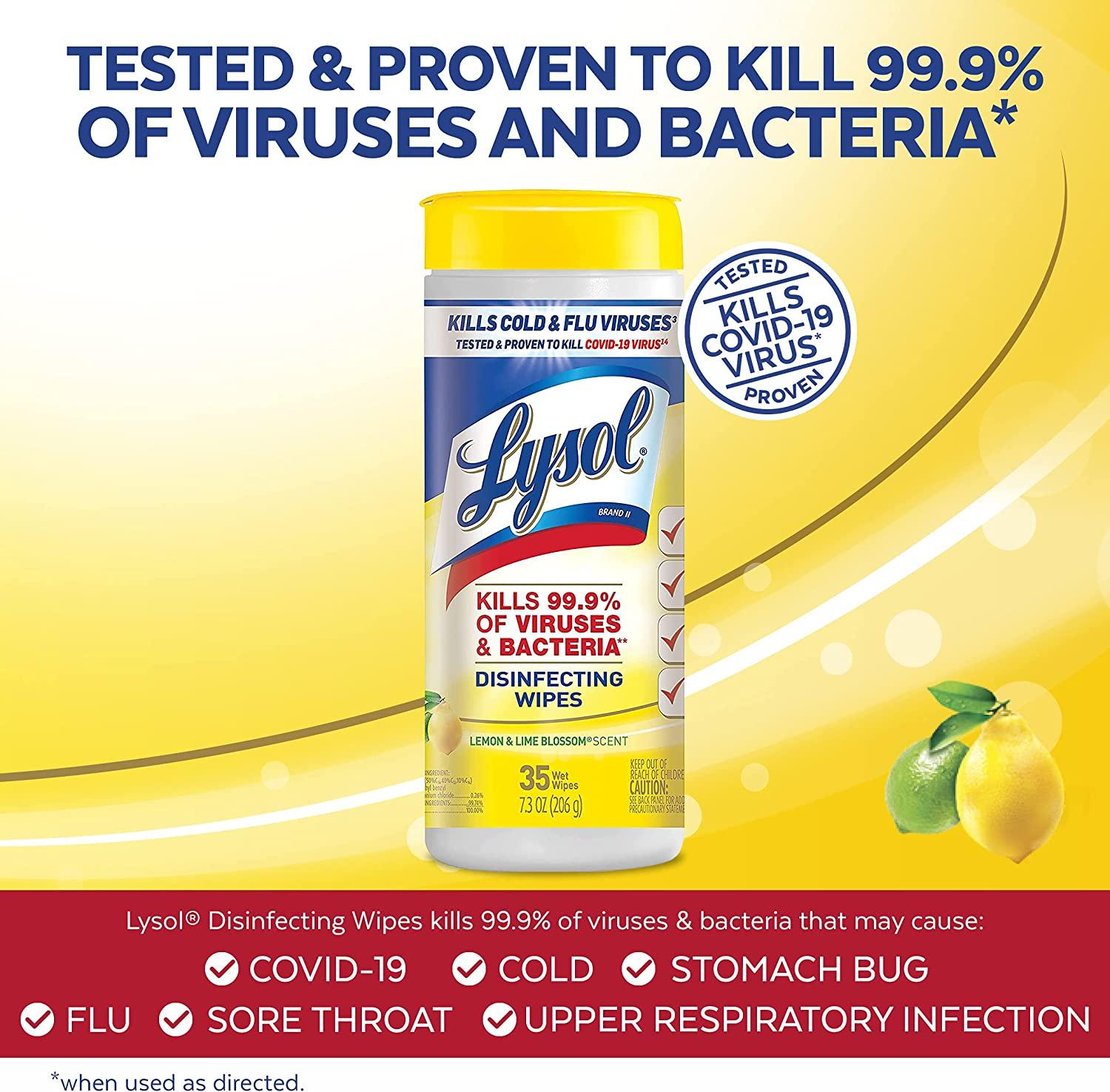 Lysol Disinfectant Wipes Lemon & Lime Blossom 35ct For Disinfecting