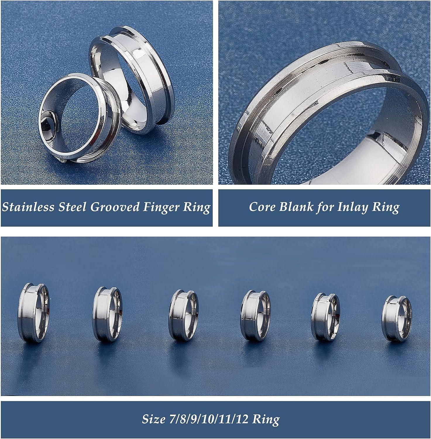 UNICRAFTALE 24pcs 6 Sizes Stainless Steel Blank Core Ring Settings Size  7/8/9/10/11/13 Core Finger Ring Blanks for Inlay Polished Comfort Grooved  Finger Ring Round Empty Ring for Jewelry Making Size 7-12 Stainless Steel
