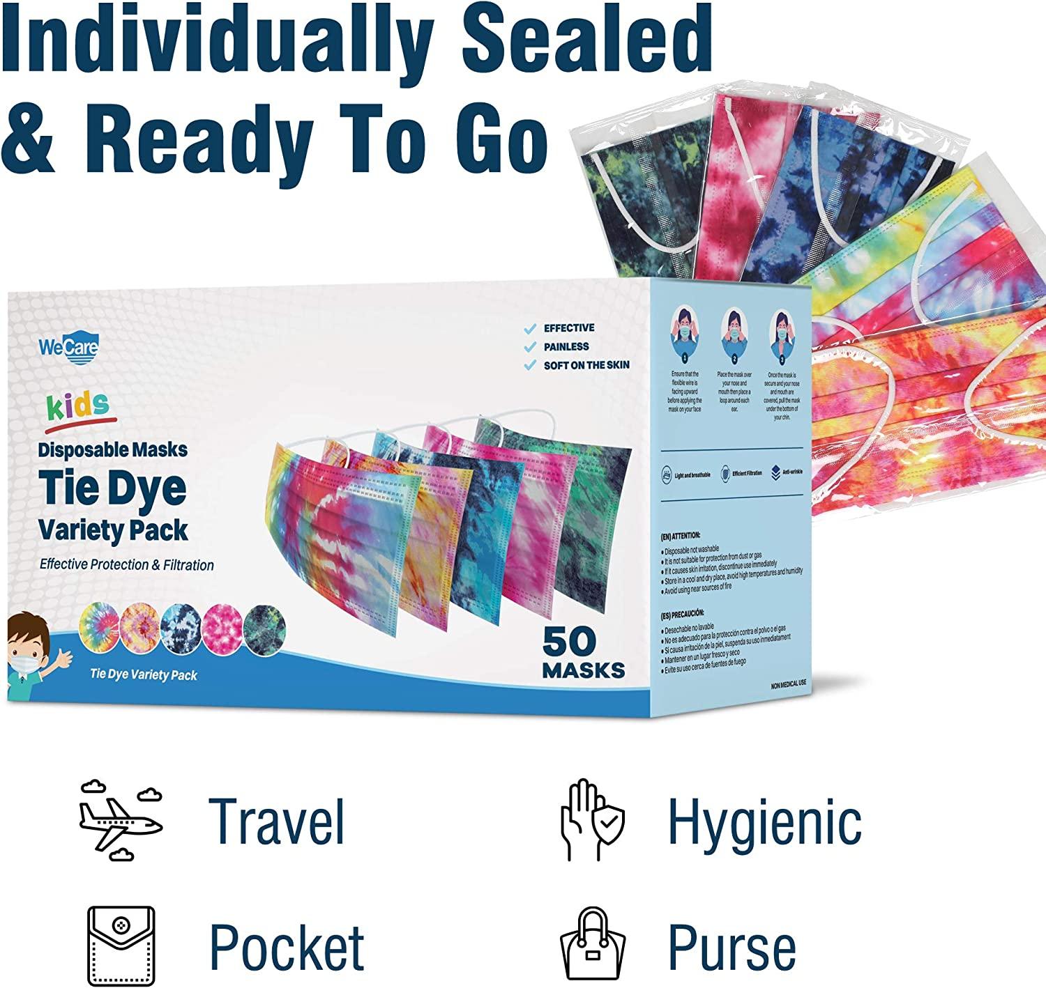 WeCare Disposable Face Masks For Kids, 50 Camo Face Masks, Individually