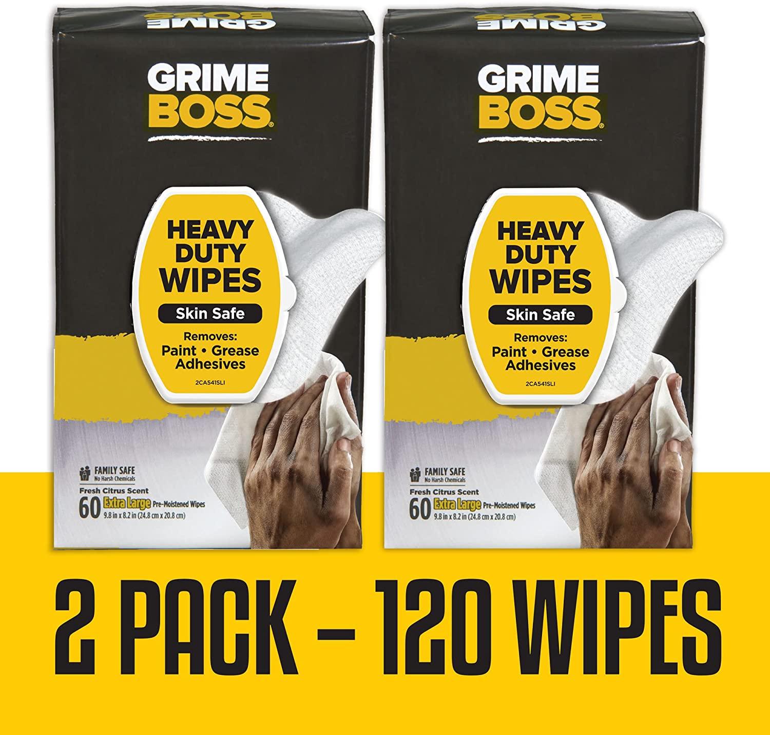 Grime Boss Heavy Duty Wipes (2 X 60Ct) Wet Wipes Used for Hands