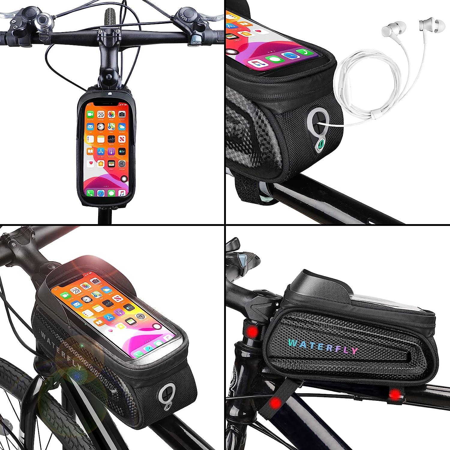 WATERFLY Bike Front Frame Bag: Bike Top Tube Phone Mount Bag Cycling  Waterproof Phone Holder Pouch Bicycle Handlebar Pouch Black 1
