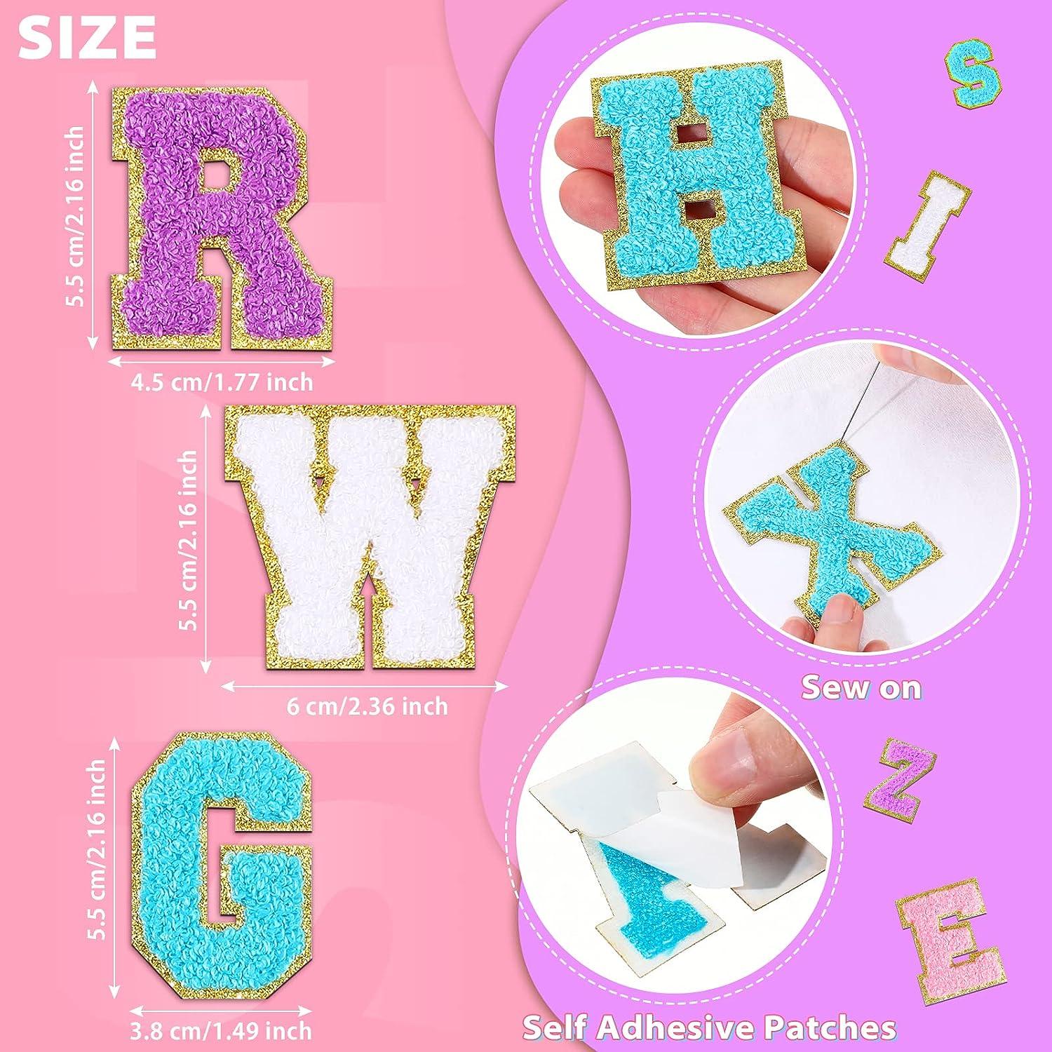 104 Pcs Chenille Letter Patches Iron on Letters Varsity Letter Patches Self  Adhesive Chenille Patches Chenille Embroidered Patch for Clothing (White,  Pink, Purple, Blue)