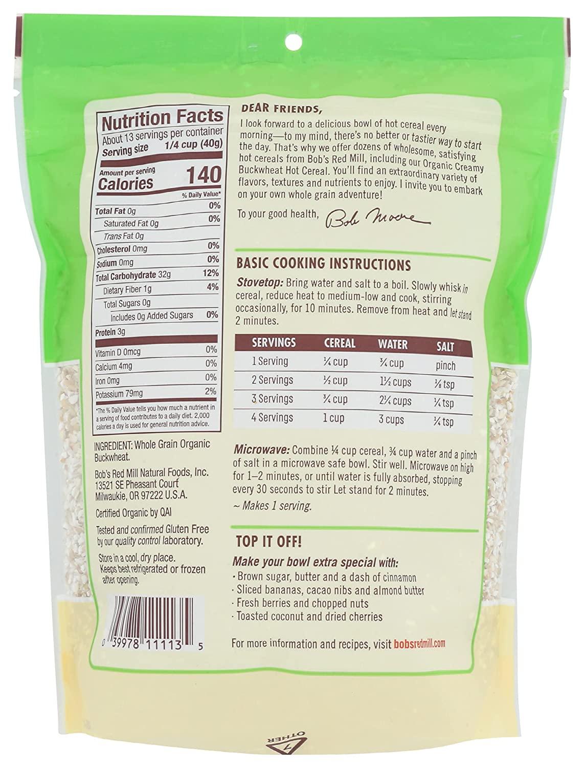 BOBS RED MILL Organic Buckwheat Cereal, 18 OZ 1.12 Pound (Pack of 1)
