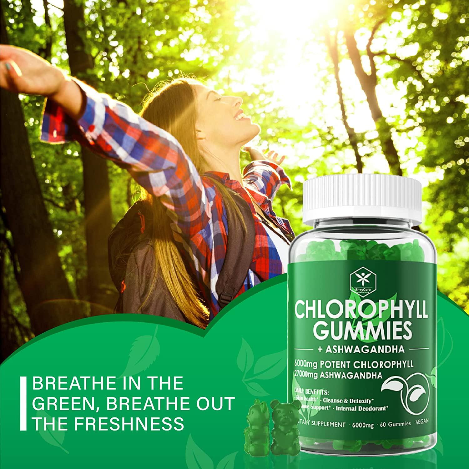 Chlorophyll Gummies, High Potency 200mg, with Organic Ashwagandha