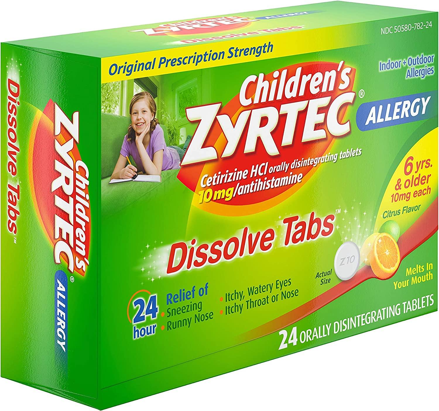 Children's Zyrtec 24 Hour Dissolving Allergy Relief Tablets with 10 mg