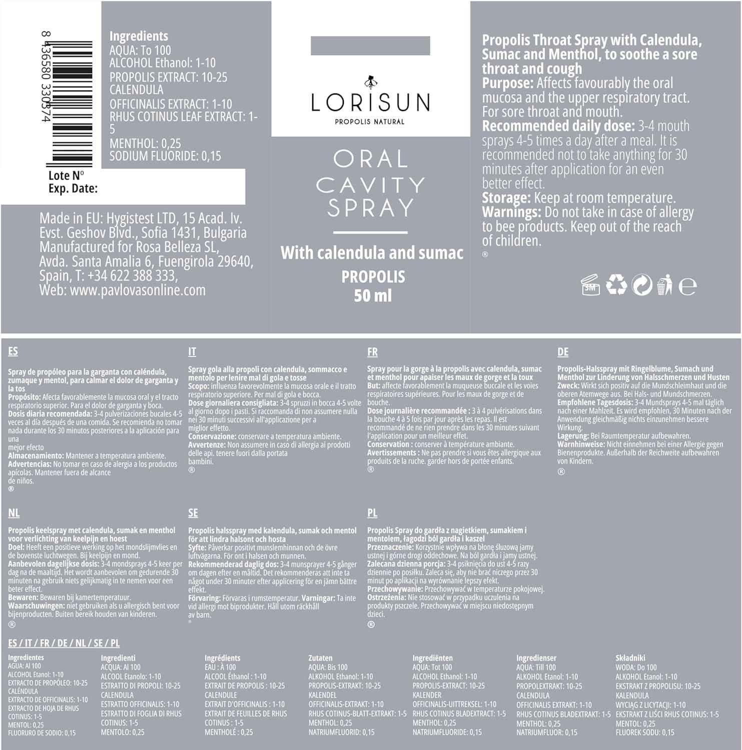 LORISUN Propolis with Calendula Throat Spray Propolis Spray for Sore Throat and Oral